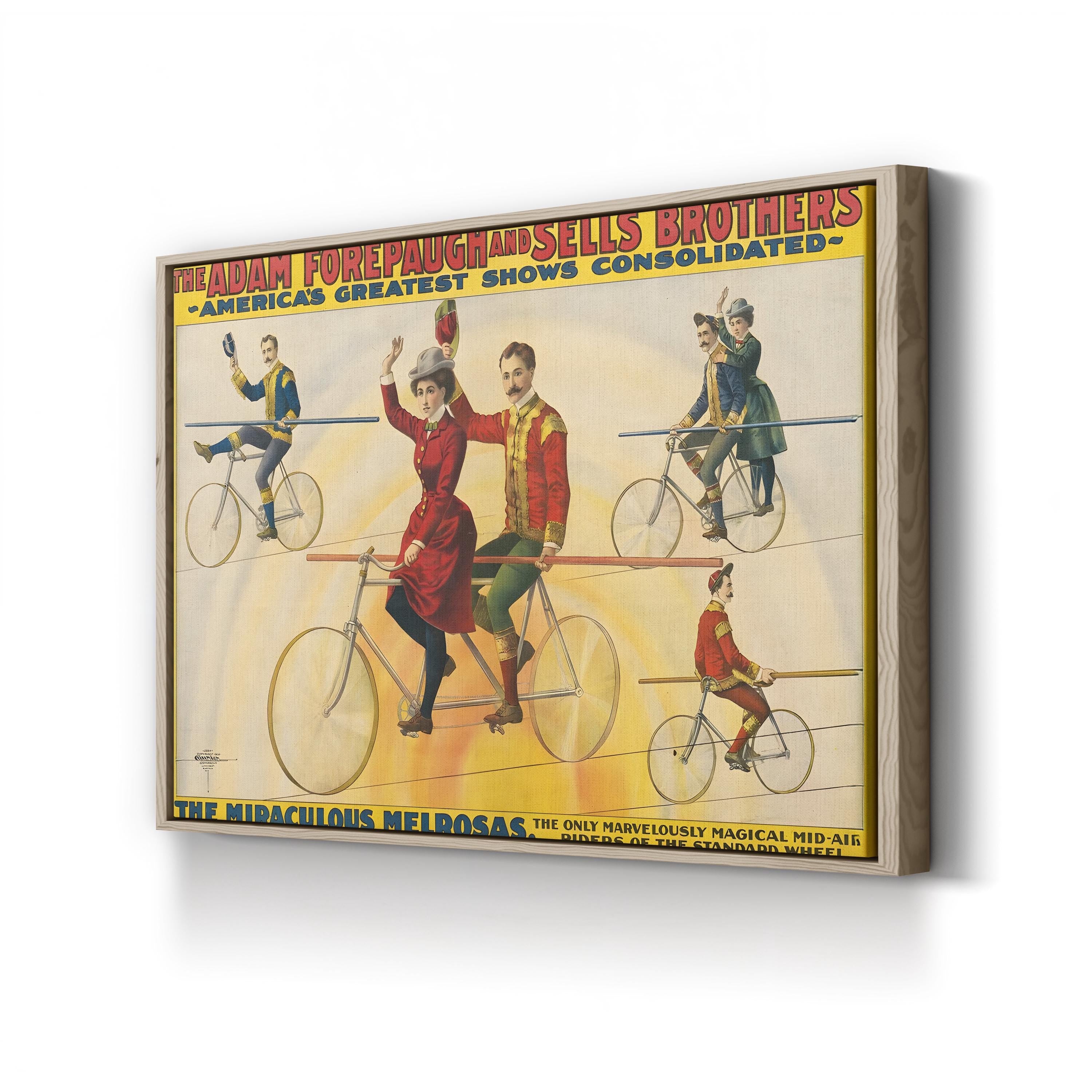 Vintage Bicycle Circus Poster: Acrobat Cycling Performance Illustration