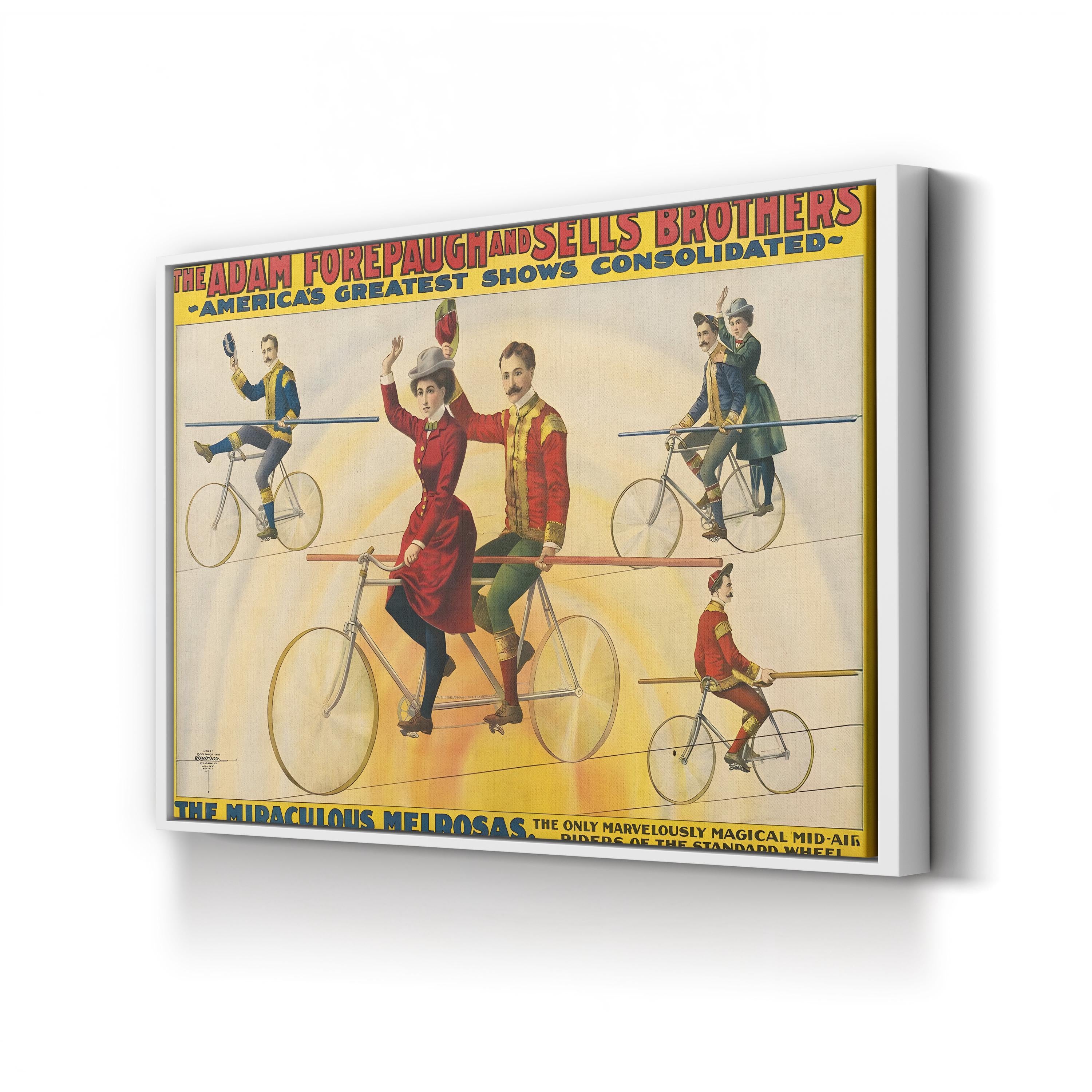 Vintage Bicycle Circus Poster: Acrobat Cycling Performance Illustration