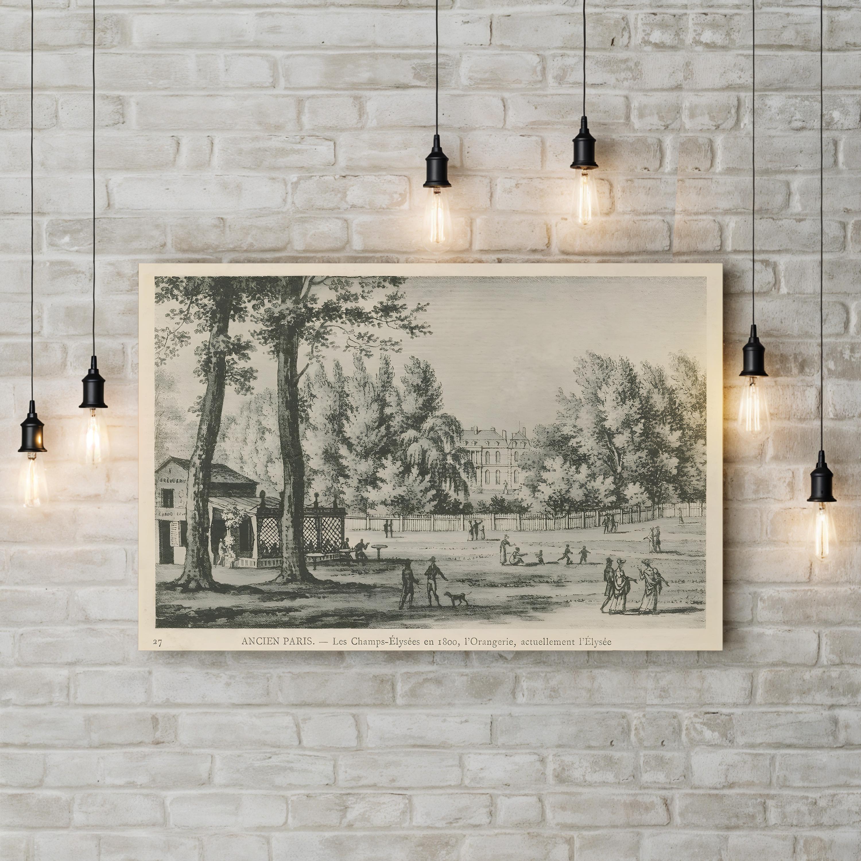 Parisian Street Scene – Period Illustration Wall Art | Black & White Canvas Print