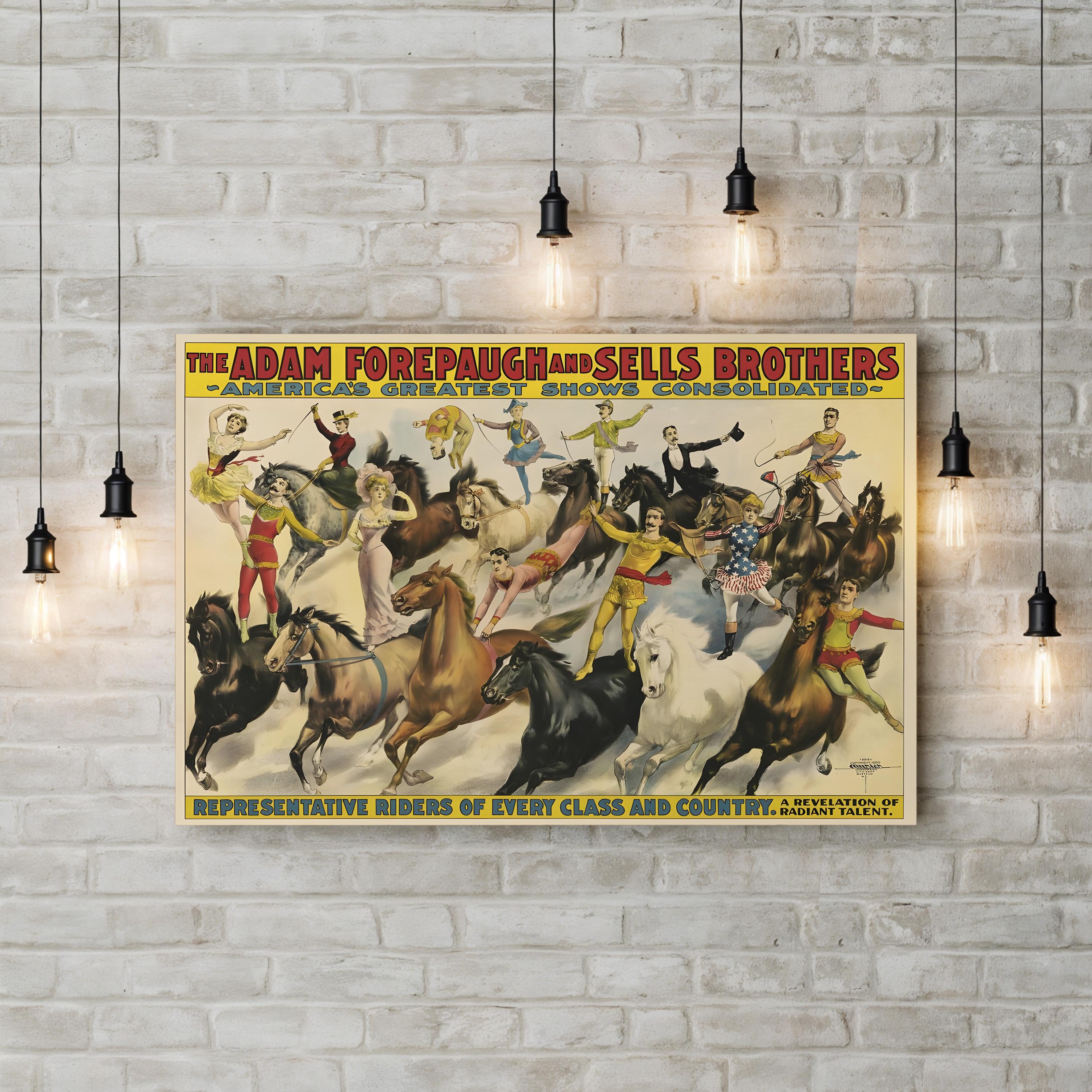 Vintage Adam Forepaugh Circus Poster Canvas Print: 19th Century American Circus Art