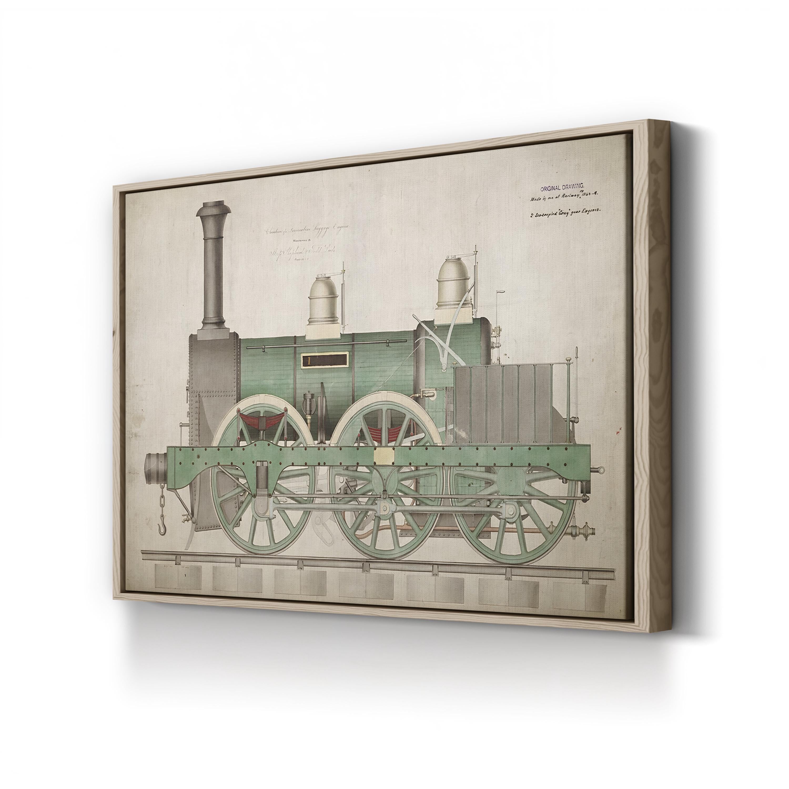 Steam Locomotive Blueprint – Period Illustration Wall Art | Railway Engineering Canvas Print