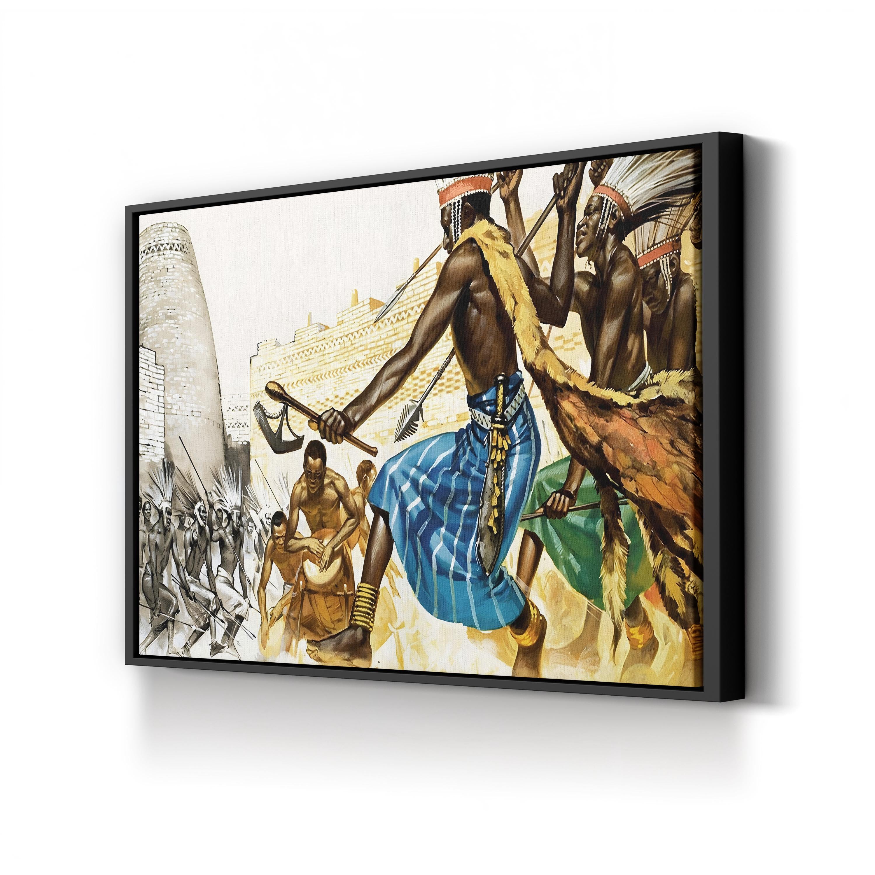 Vintage Bantu War Dance Art Print: African Tribal Ritual Illustration (1968)