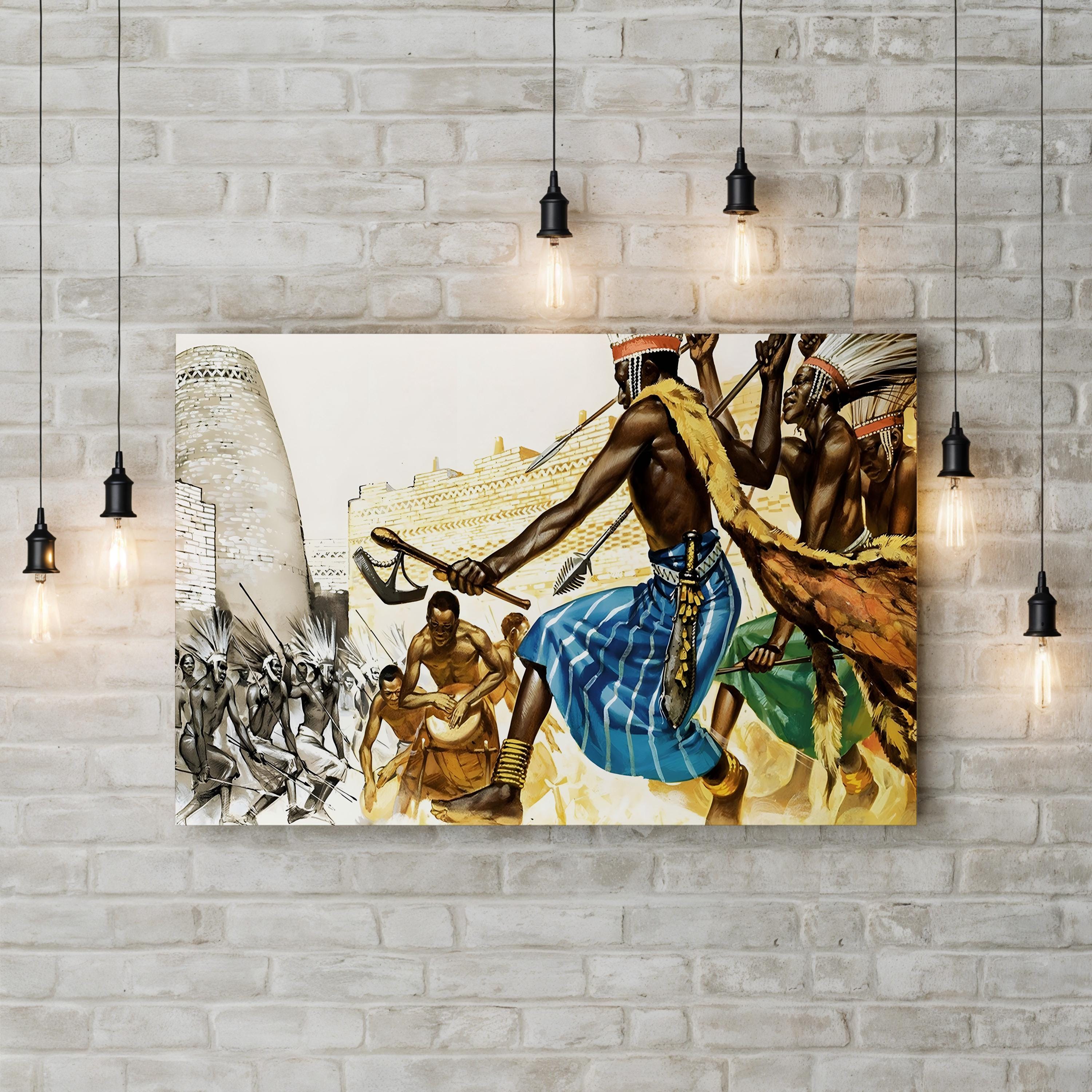 Vintage Bantu War Dance Art Print: African Tribal Ritual Illustration (1968)