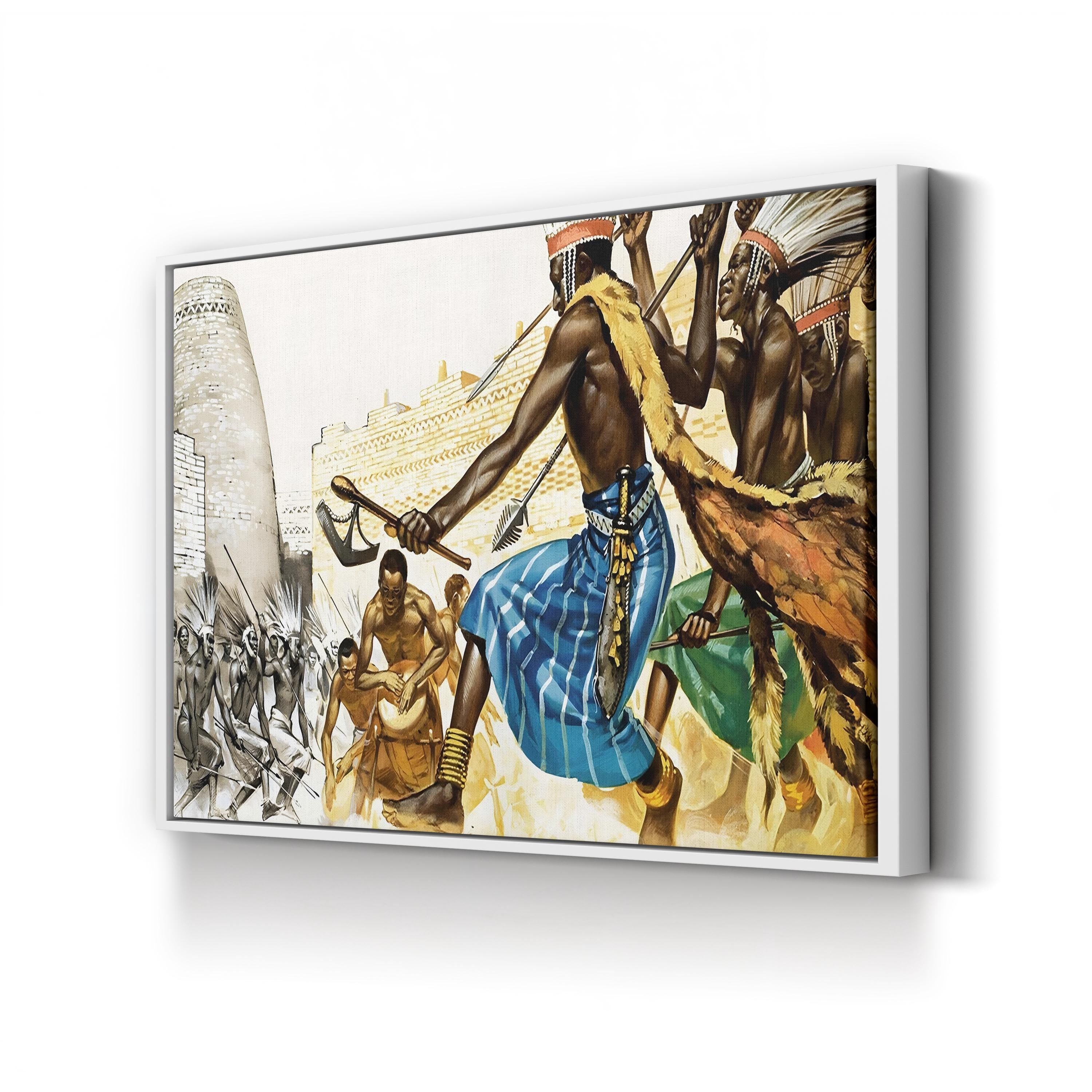 Vintage Bantu War Dance Art Print: African Tribal Ritual Illustration (1968)