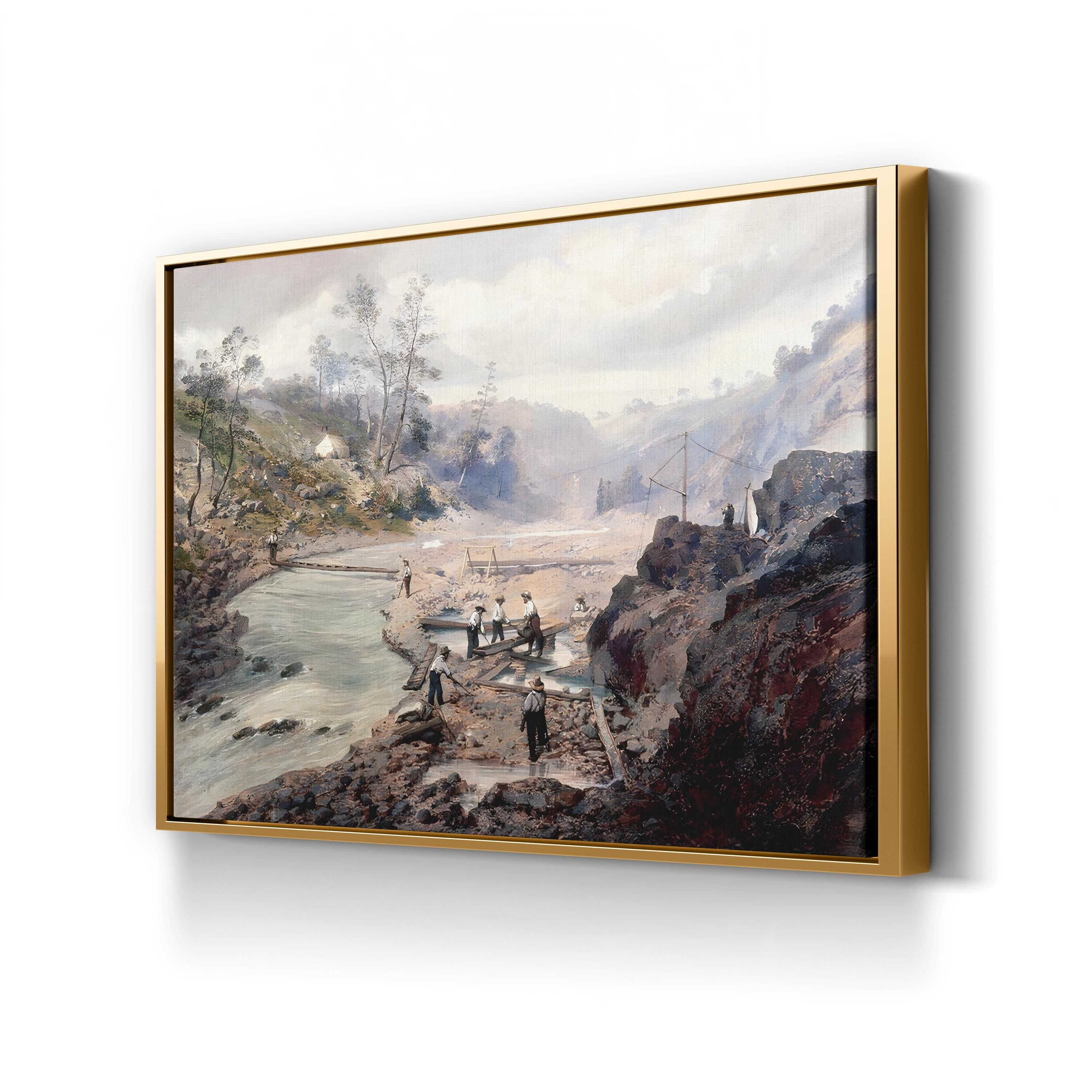 Washing Gold, Calaveras, California, 1853 canvas print in Gold frame