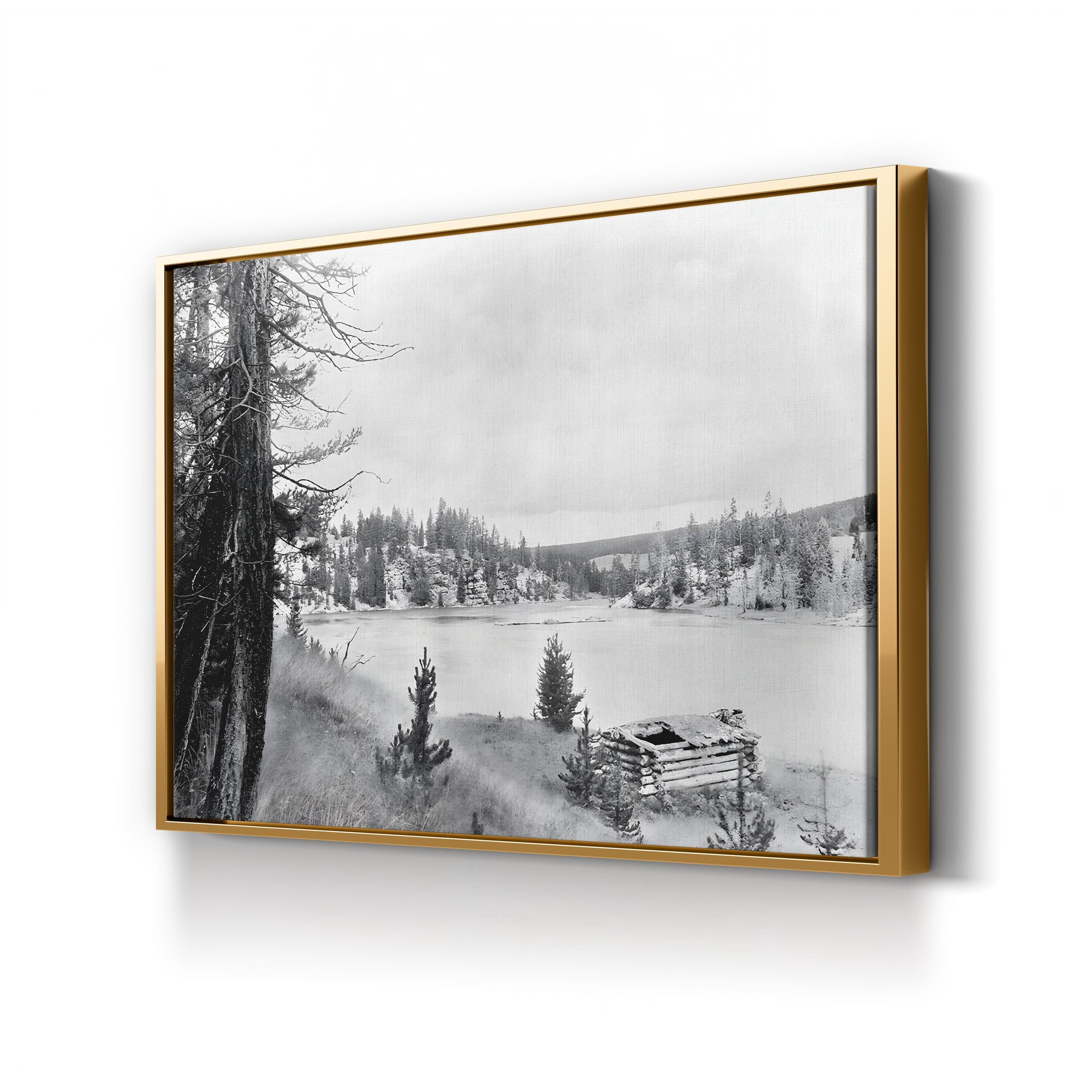 Yellowstone River Cabin, 1913 canvas print in a gold frame