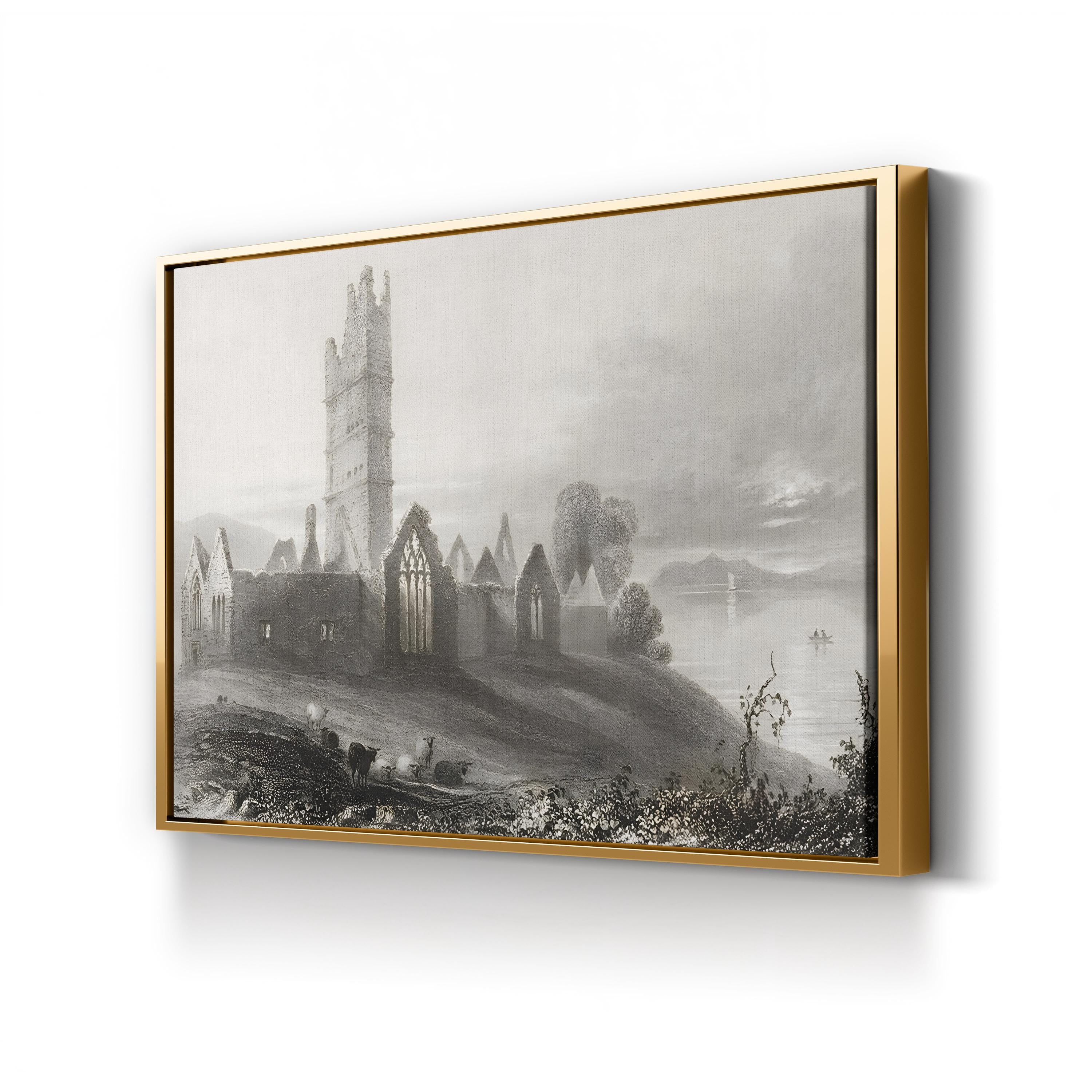 Abbey of Moyne, Killala, County Mayo, Ireland Wall Art — 19th Century Irish Architectural Engraving by William Henry Bartlett