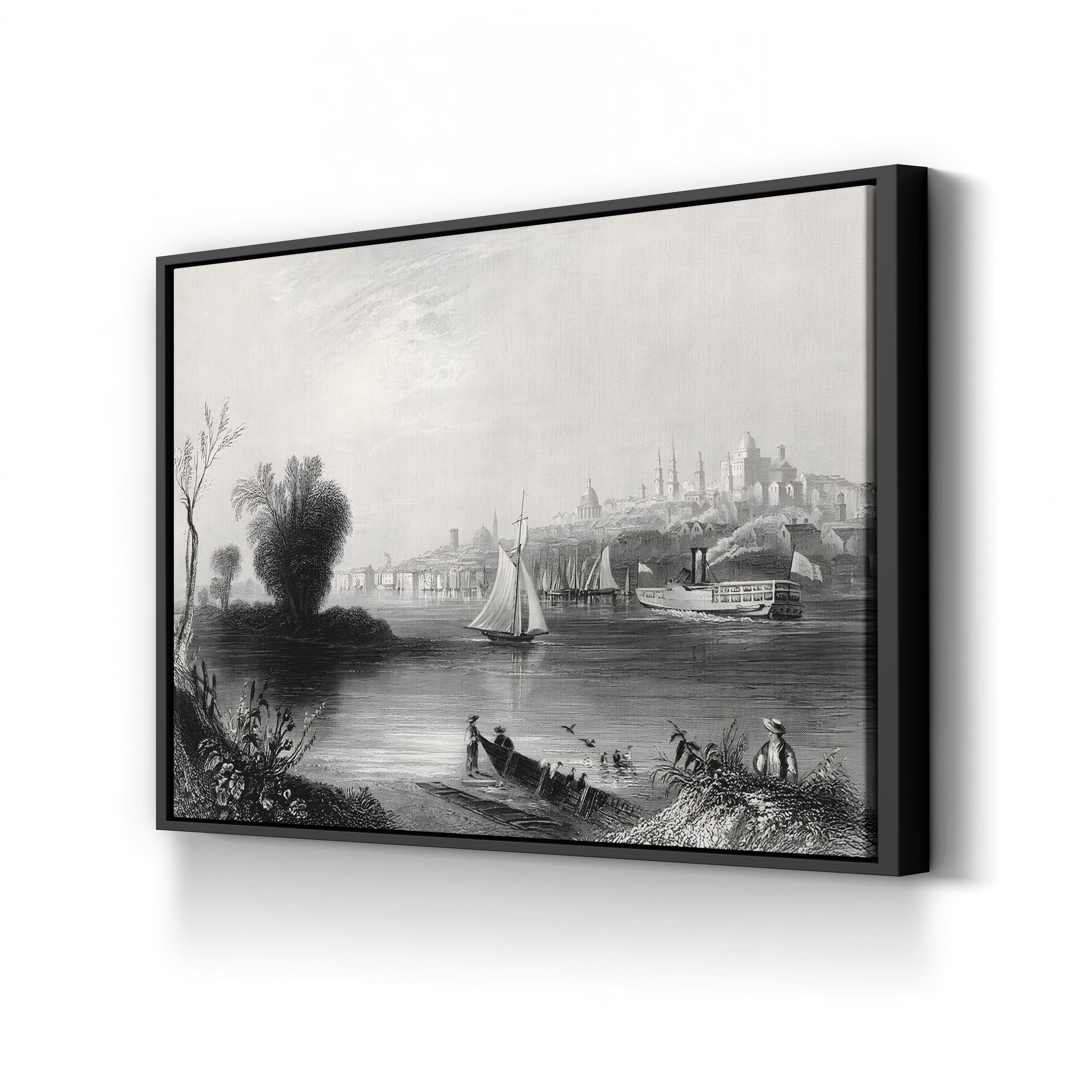 Albany, New York, USA in the 19th Century Wall Art — Vintage Hudson River Cityscape Print