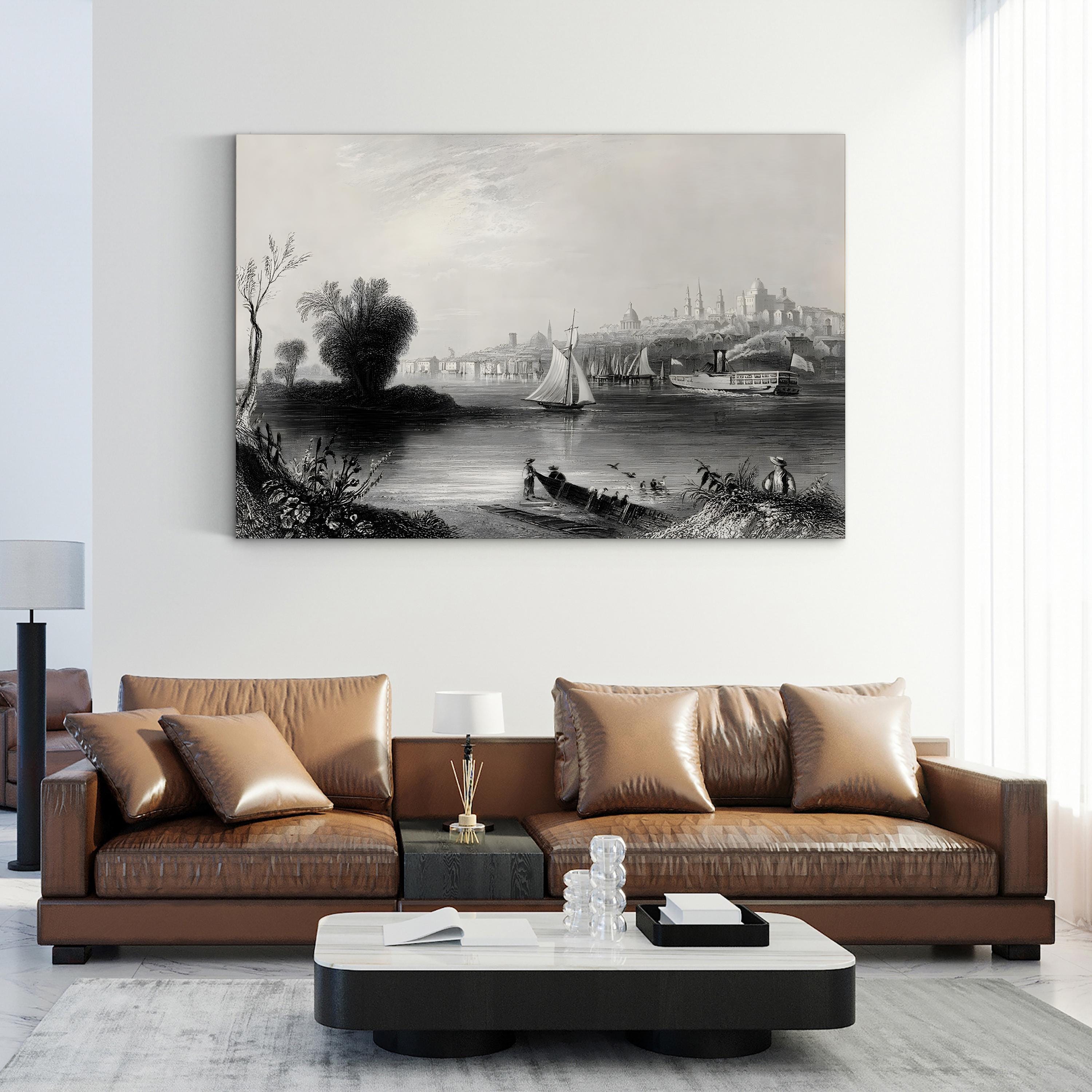 Albany, New York, USA in the 19th Century Wall Art — Vintage Hudson River Cityscape Print