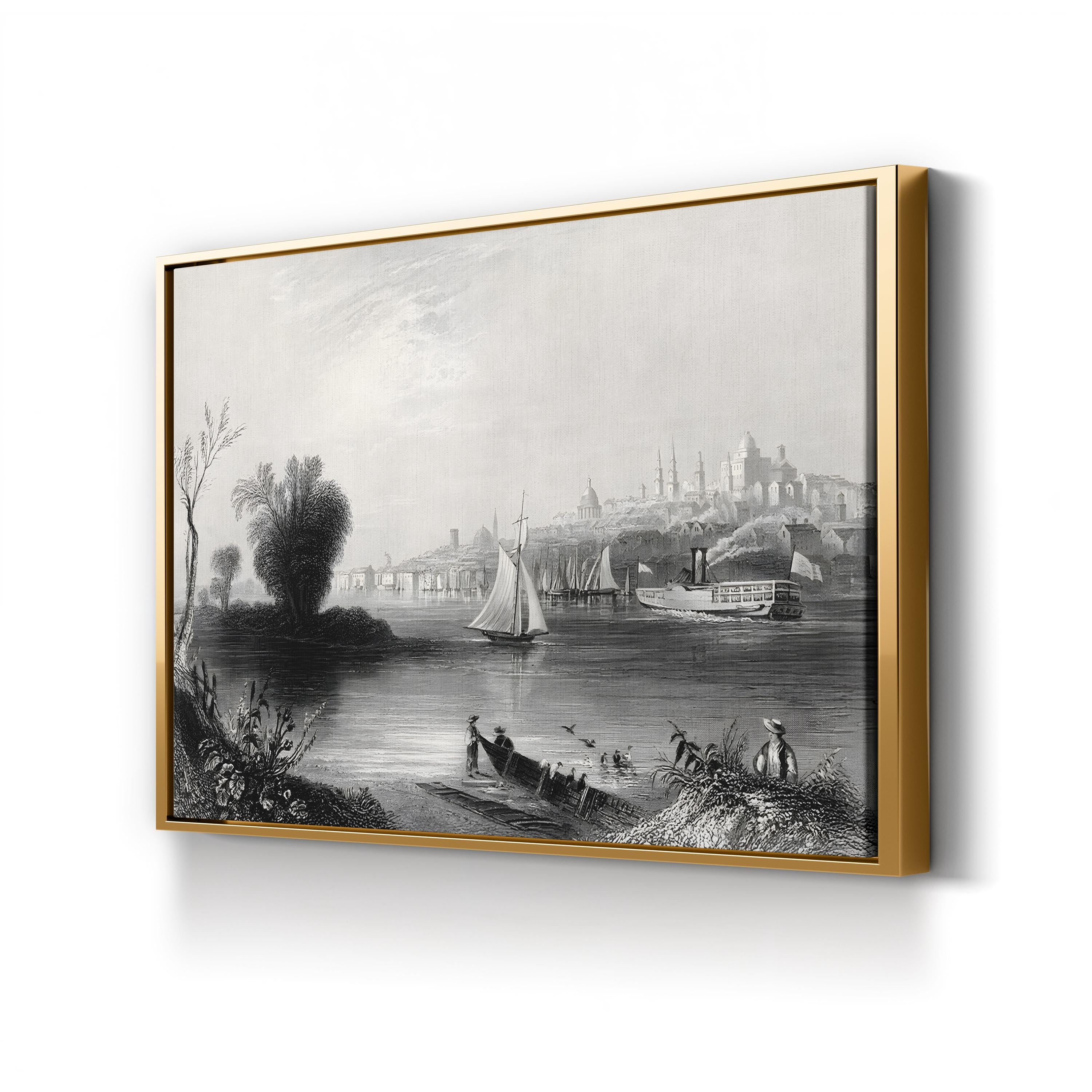 Albany, New York, USA in the 19th Century Wall Art — Vintage Hudson River Cityscape Print