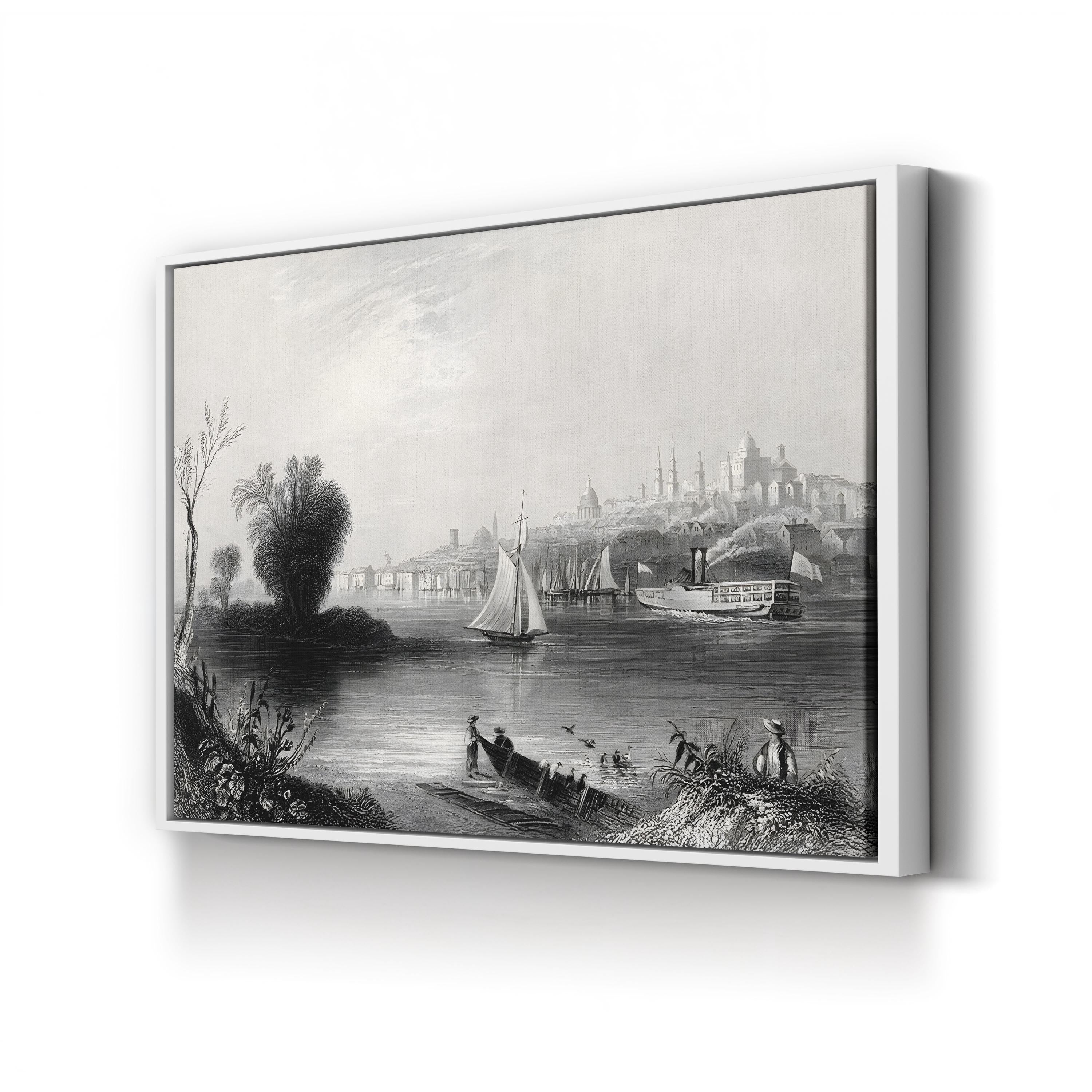 Albany, New York, USA in the 19th Century Wall Art — Vintage Hudson River Cityscape Print