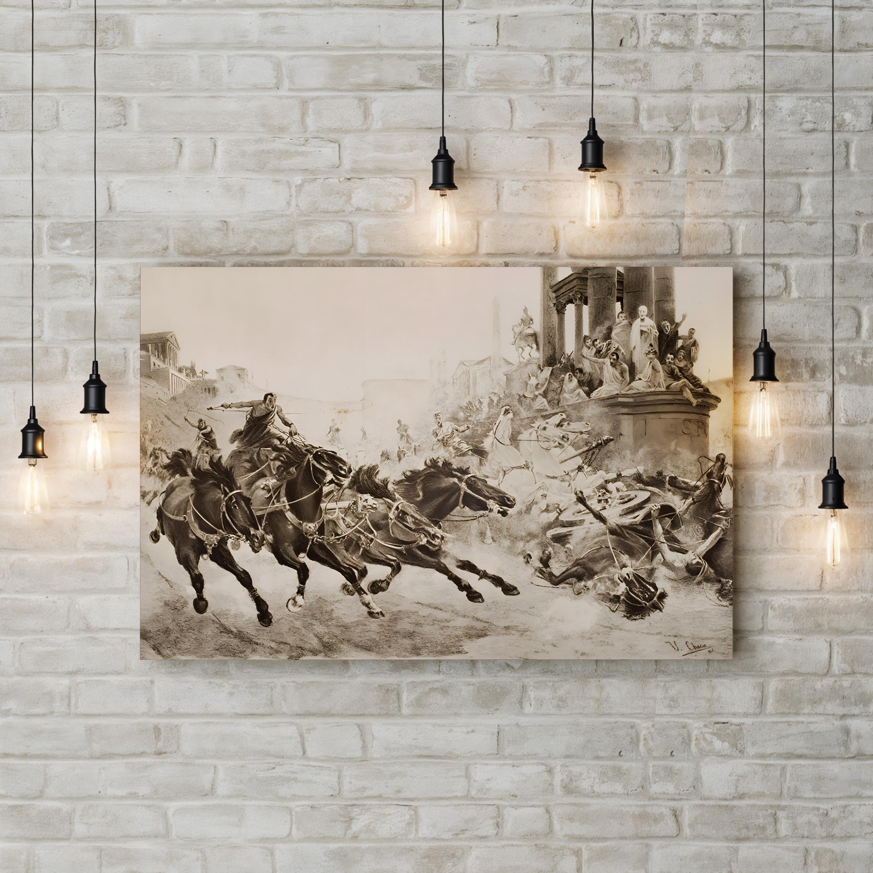 A Roman Chariot Race, Ancient Rome, Italy — Classical Historical Illustration Wall Art by U. Checa