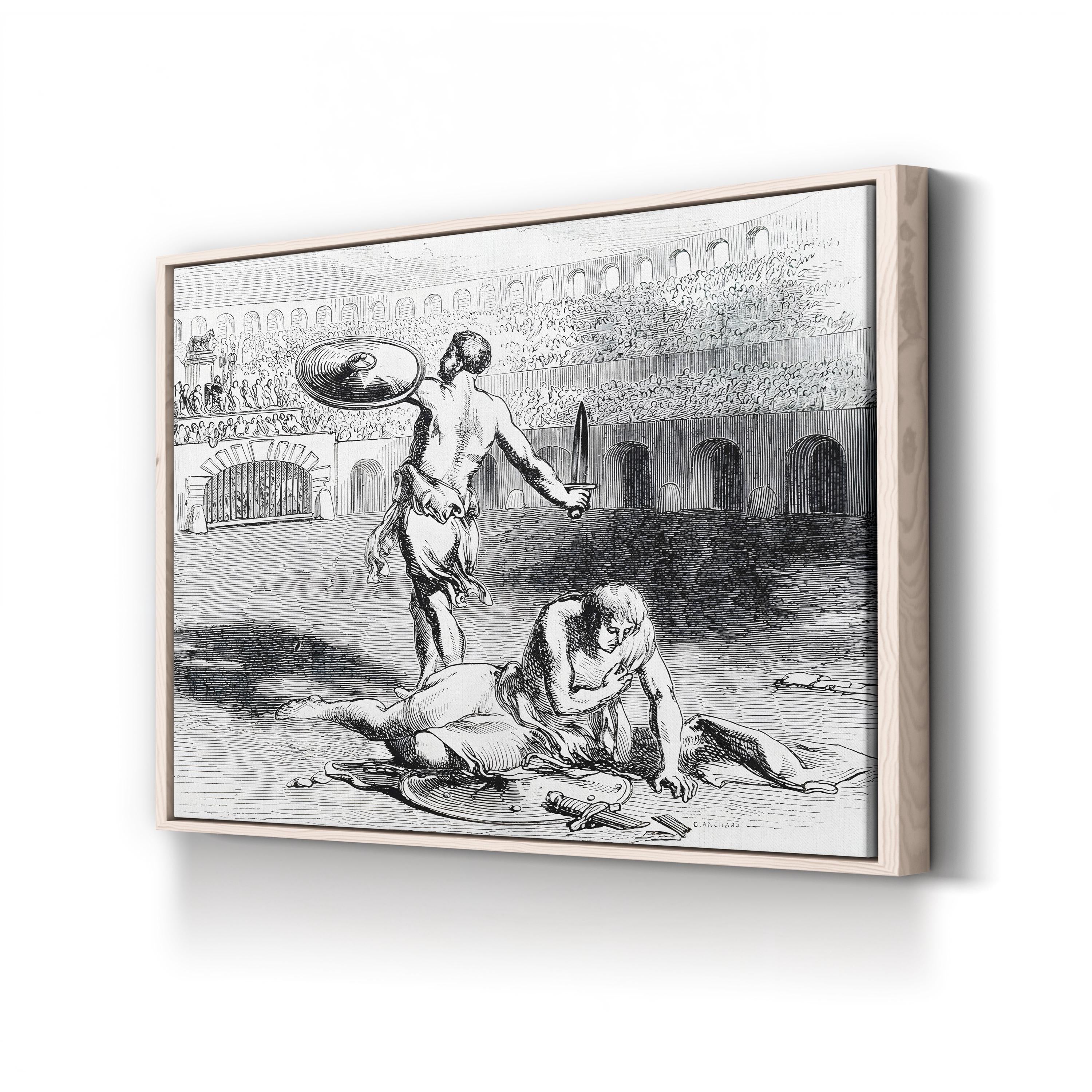 Colosseum Gladiators Engraving Wall Art — 18th Century Roman Combat Scene, Rome, Italy
