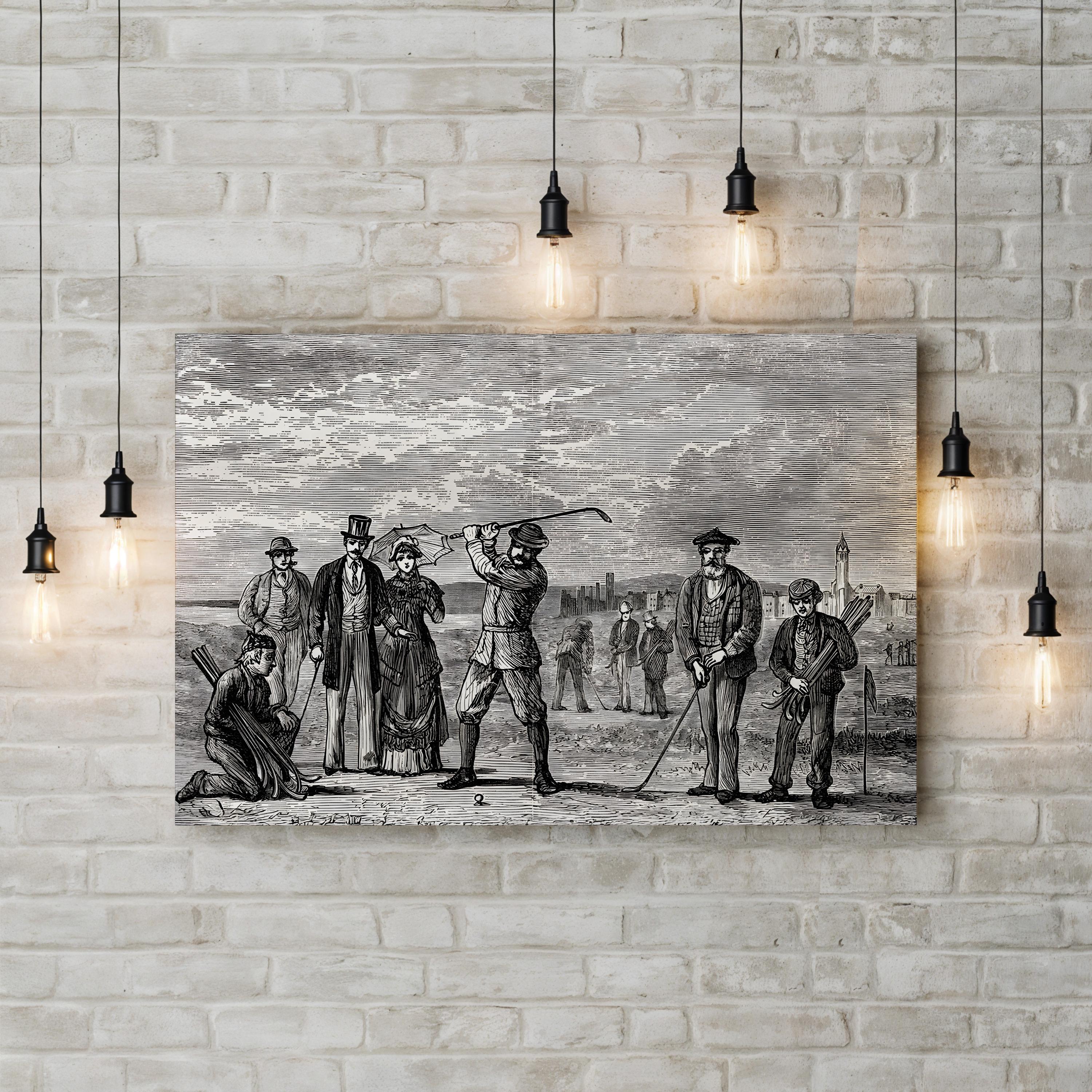 Golfers on St Andrews Links, Fife Scotland 1898 Wall Art — Vintage Scottish Golf Illustration