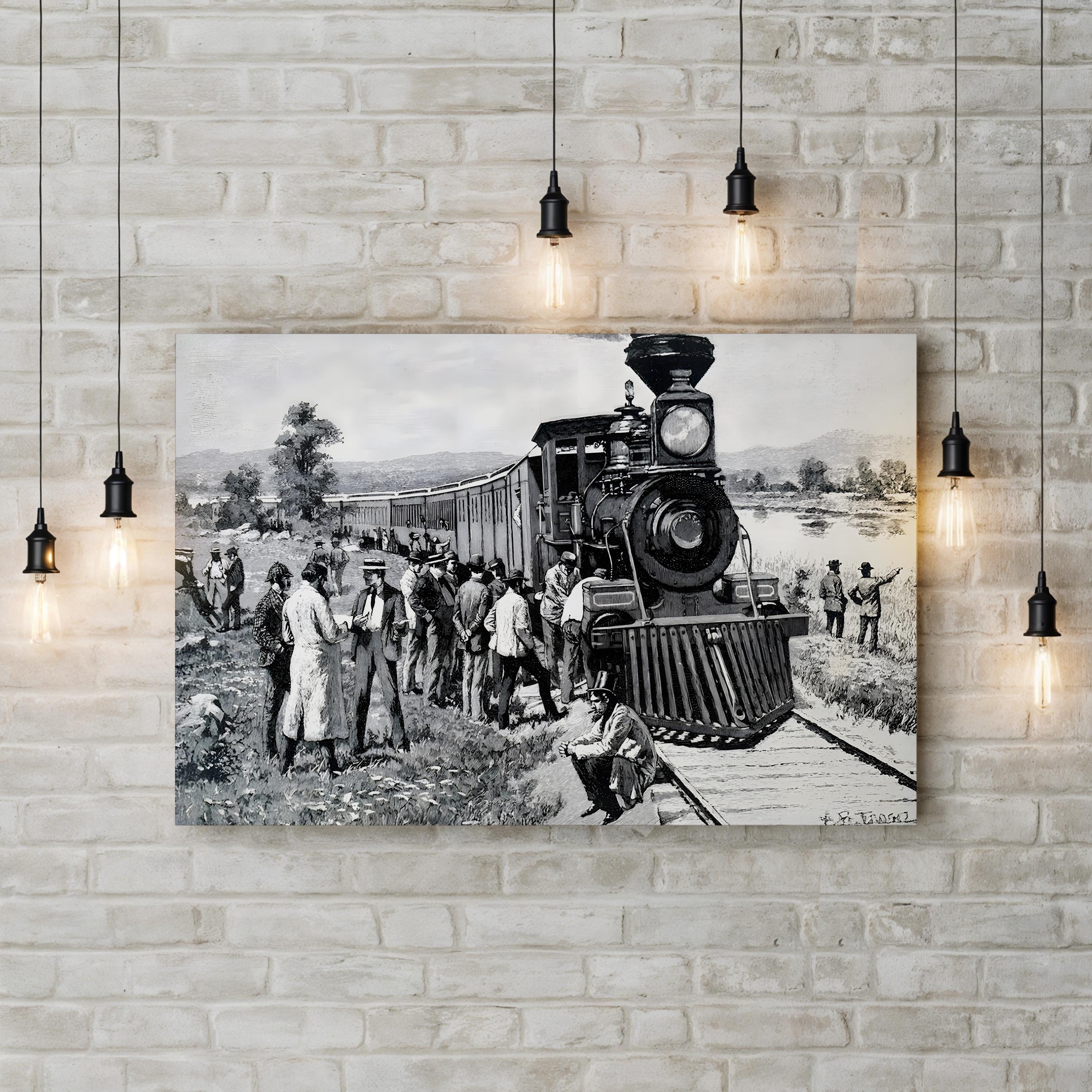 Illustration Depicting a Steam Train Breakdown Mid-Journey, 19th Century Wall Art — Vintage Railroad Scene