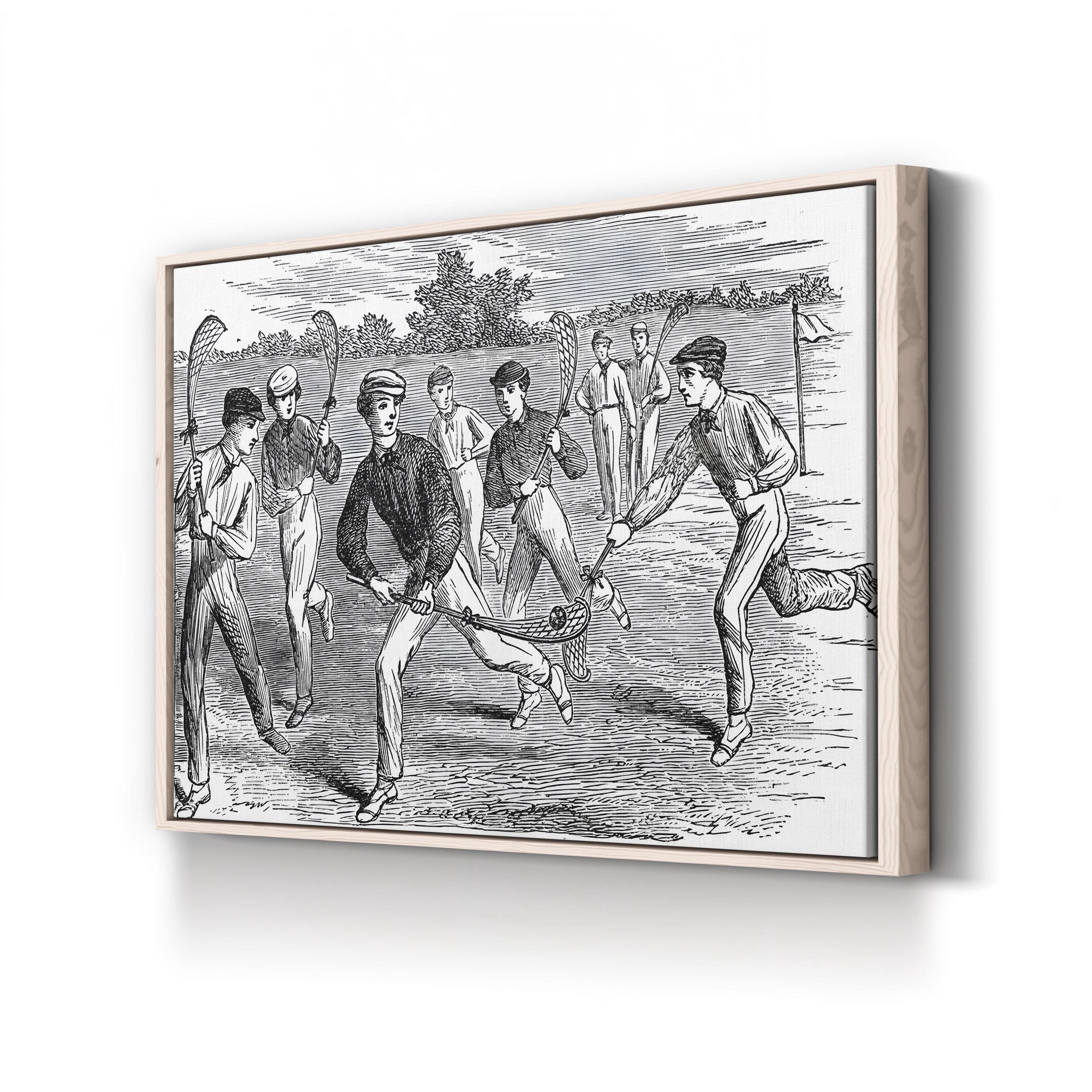 Young Men Playing Lacrosse, 19th Century Wall Art — Vintage Sports Illustration Print
