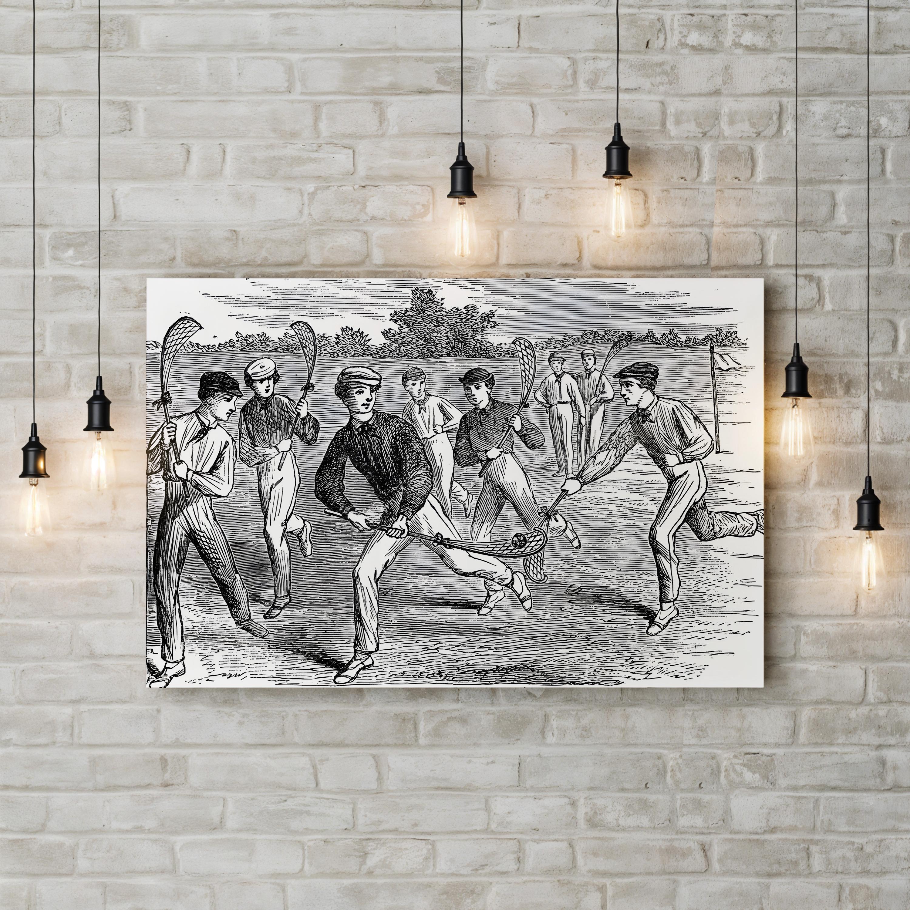 Young Men Playing Lacrosse, 19th Century Wall Art — Vintage Sports Illustration Print