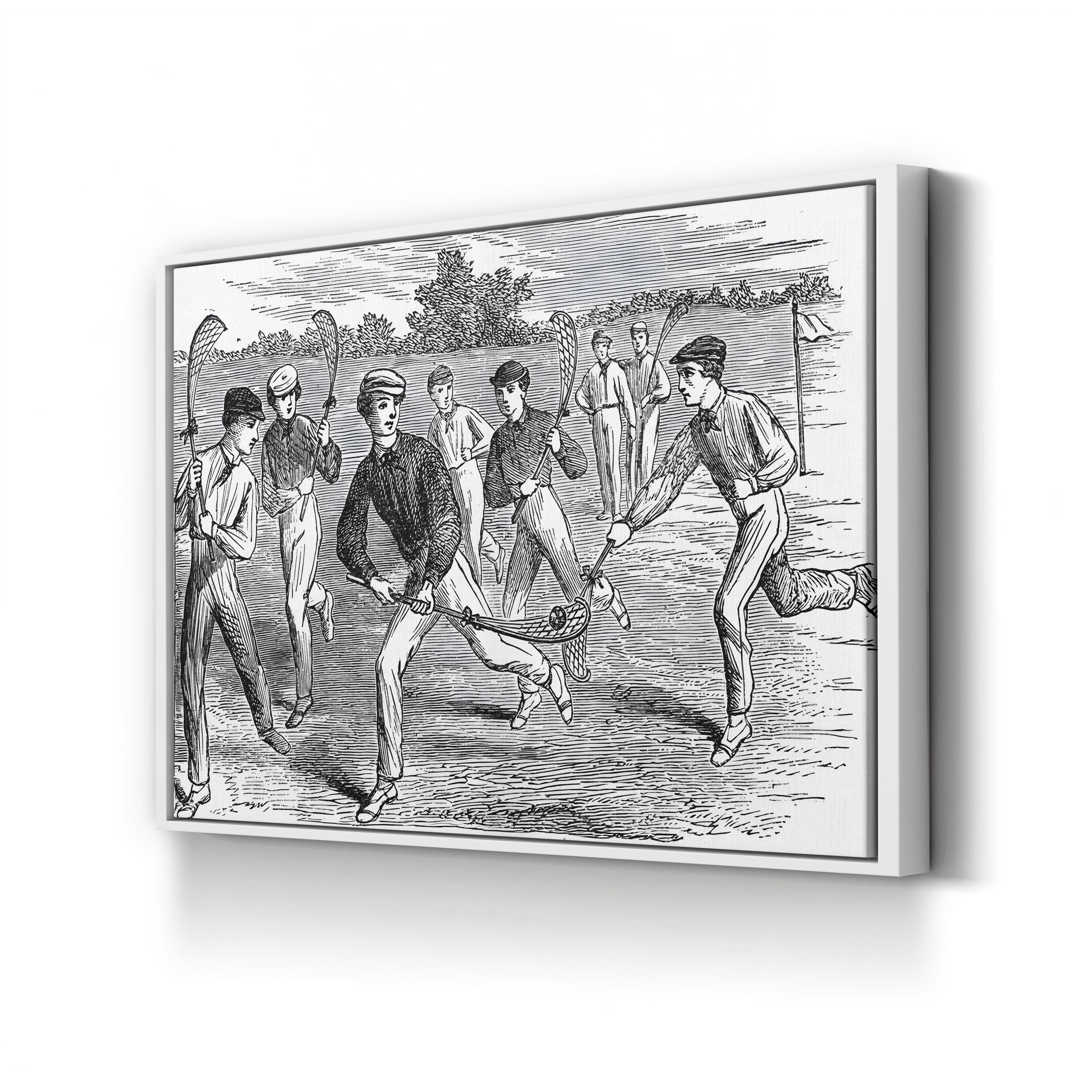 Young Men Playing Lacrosse, 19th Century Wall Art — Vintage Sports Illustration Print