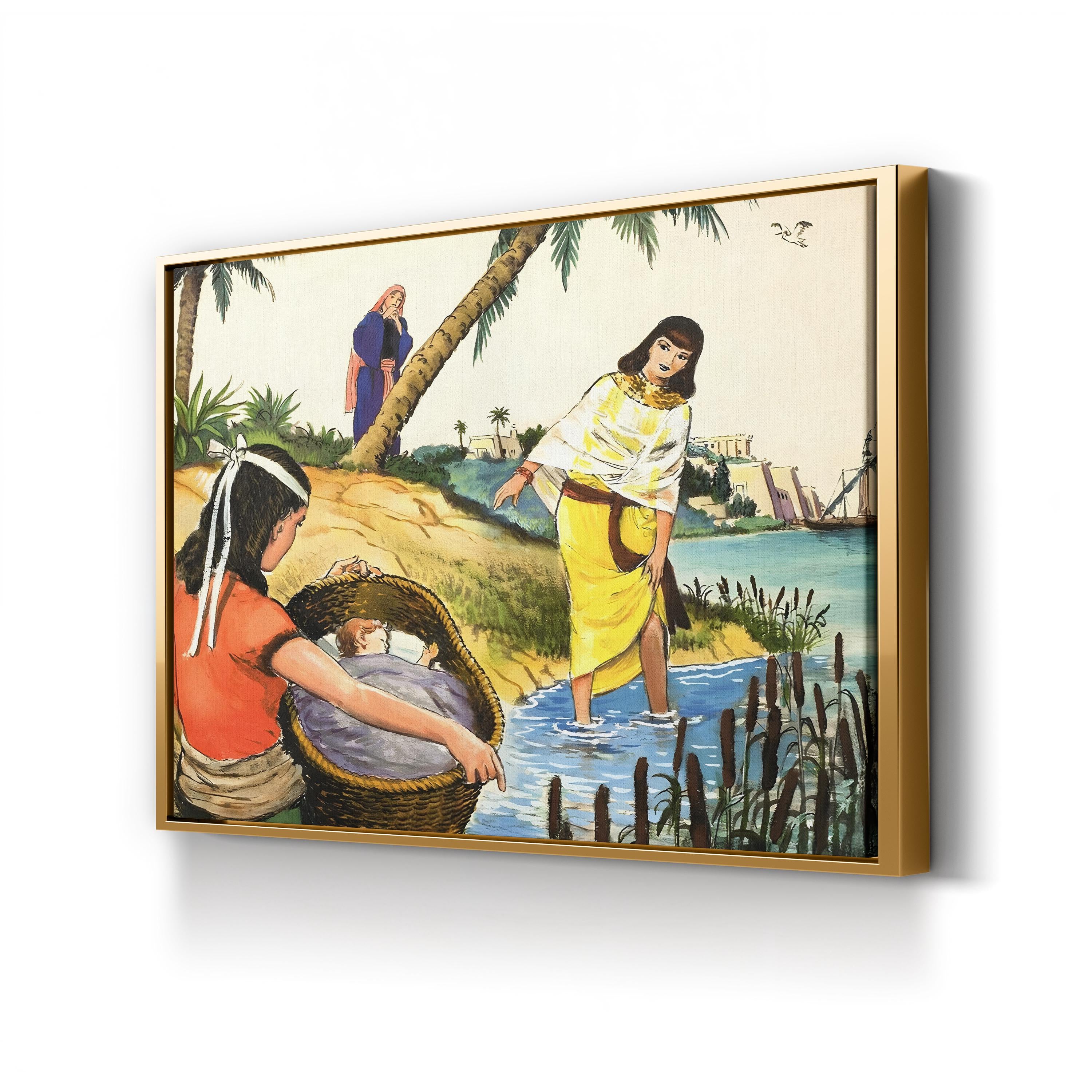 The Finding of Moses in the Nile River by Clive Uptton canvas print in a gold frame