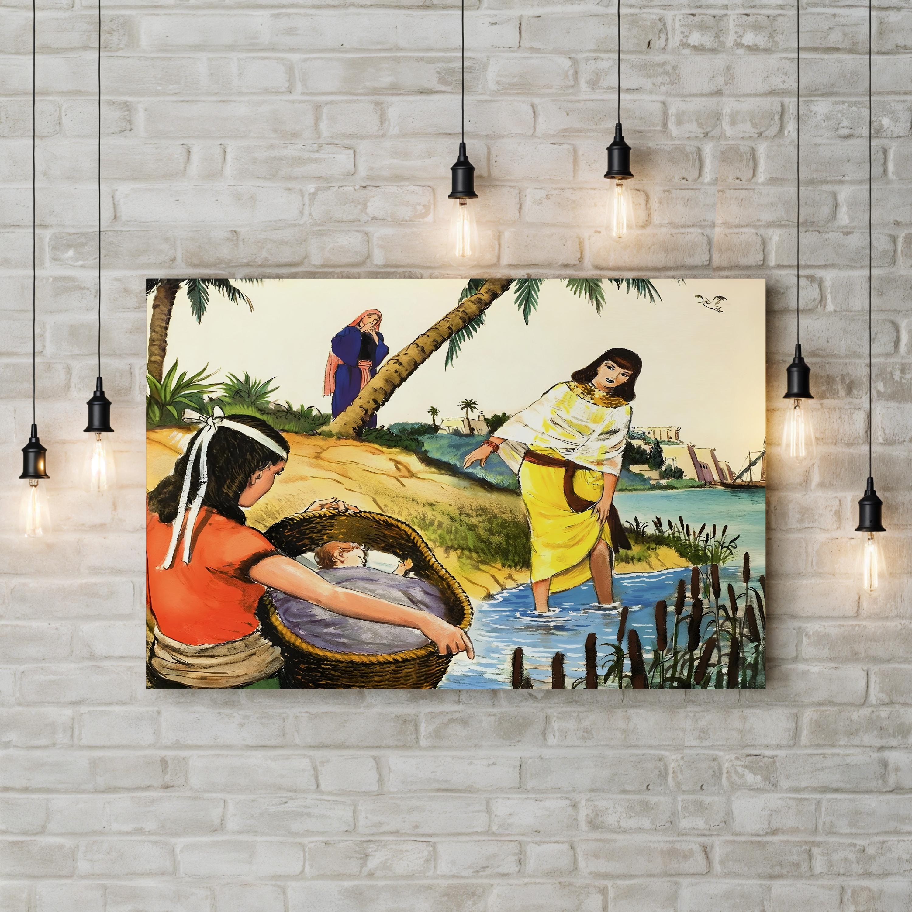 Moses’ Discovery in the Nile River Wall Art — Clive Uptton Biblical Illustration Print