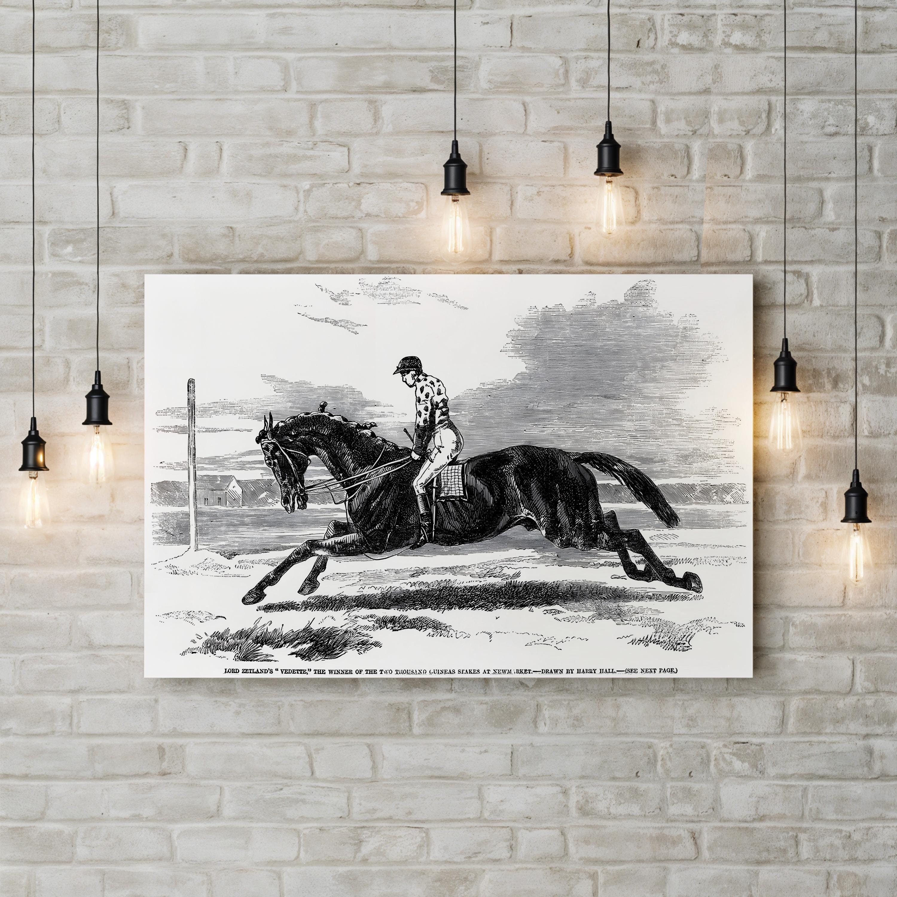 Race Horse, 1857 Wall Art — Lord Zetland’s Vedette Horse Racing Engraving