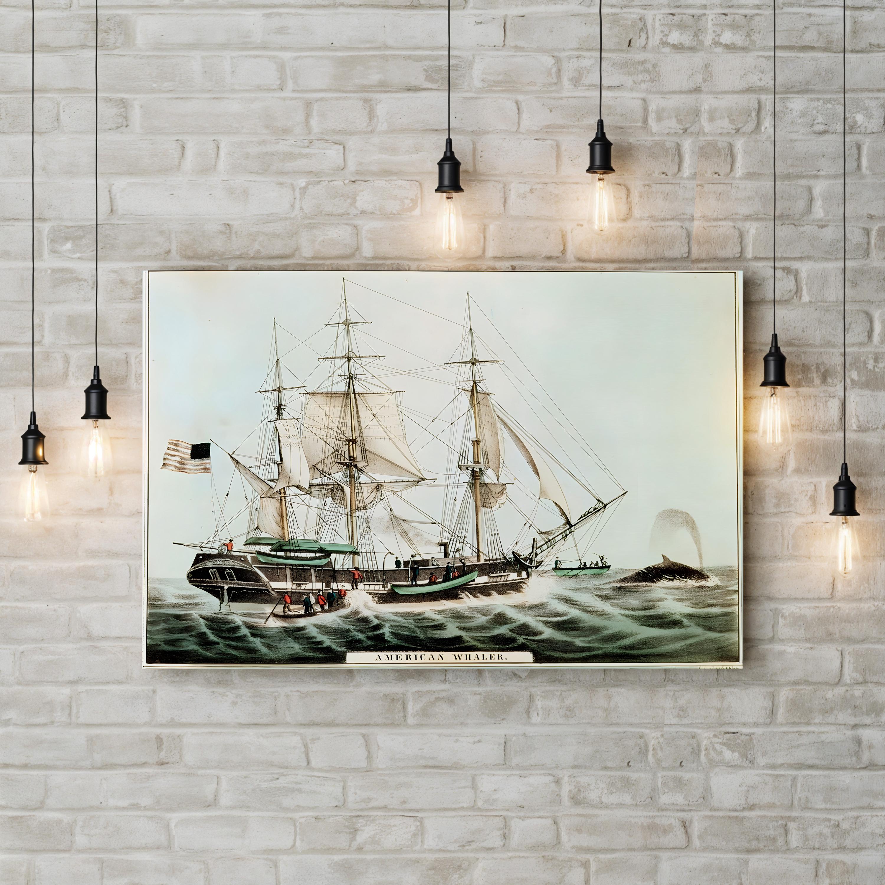 Vintage American Whaler Engraving Canvas Print by Nathaniel Currier (19th Century)