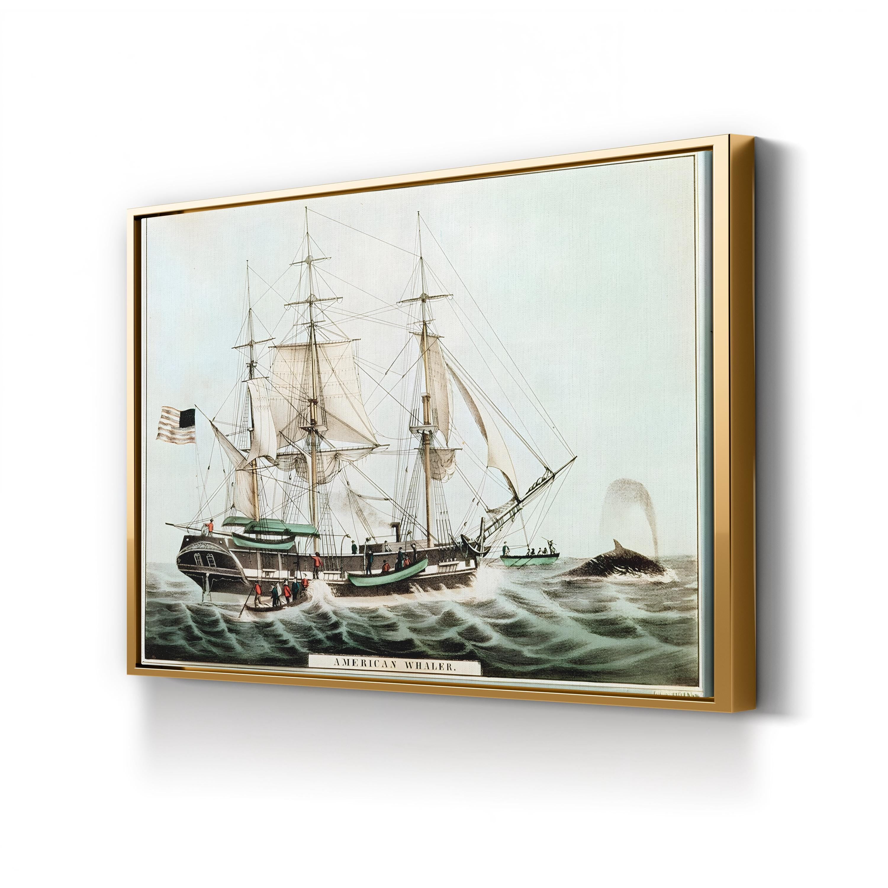 American Whaler by Nathaniel Currier canvas print in Gold frame