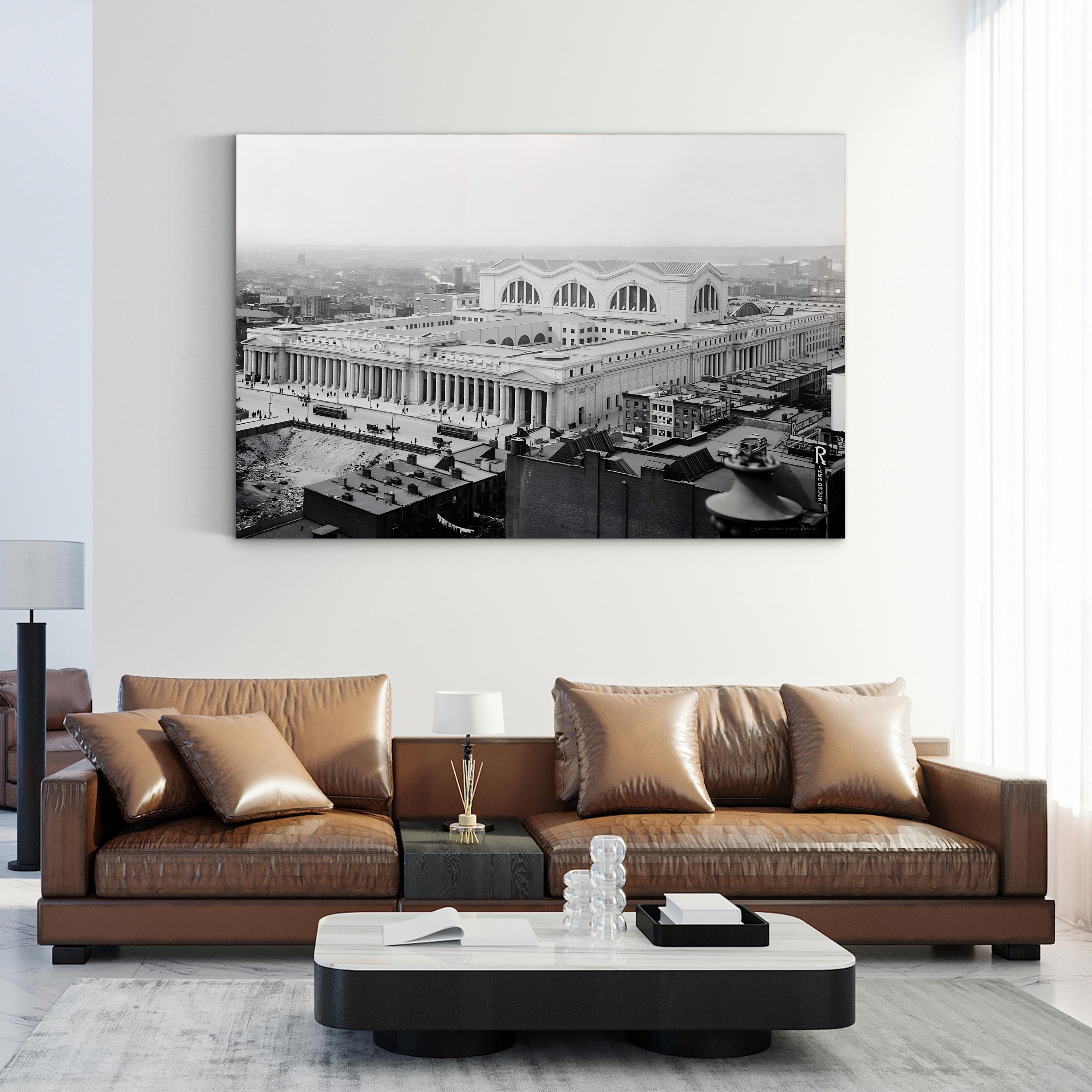 Penn Station, New York City, 1915 Wall Art – Vintage Aerial Black and White Photograph