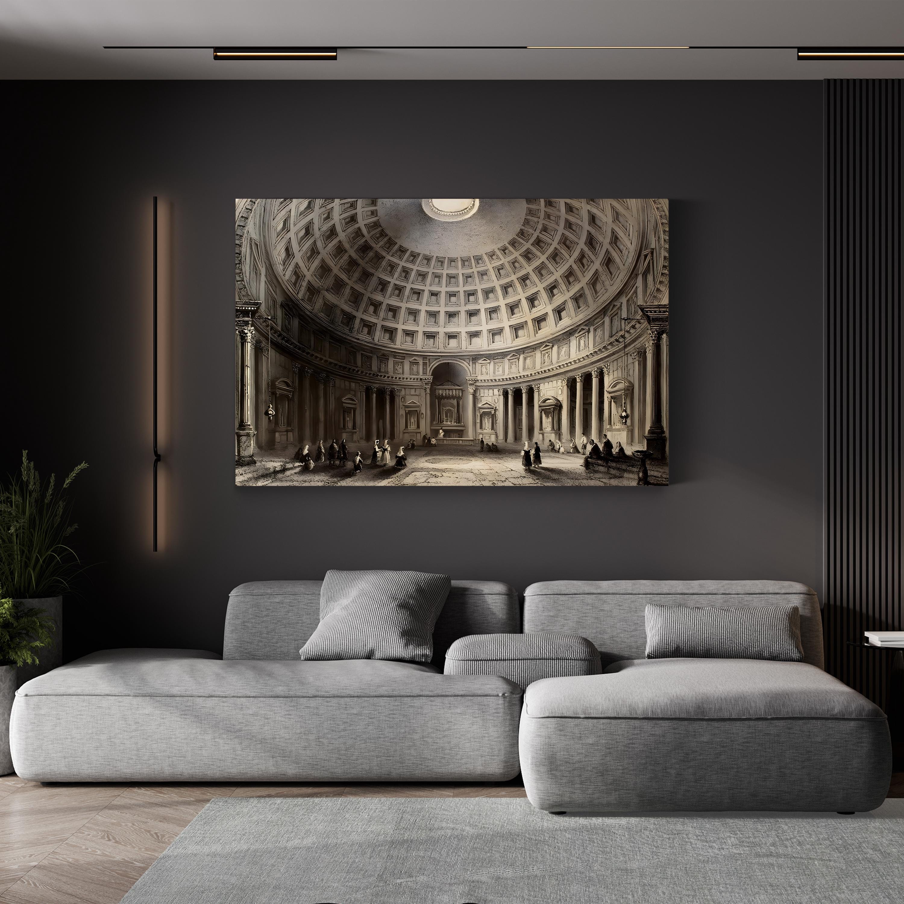 Pantheon Rome Print | Pantheon Interior, Rome, Italy Antique Architectural Illustration on Canvas