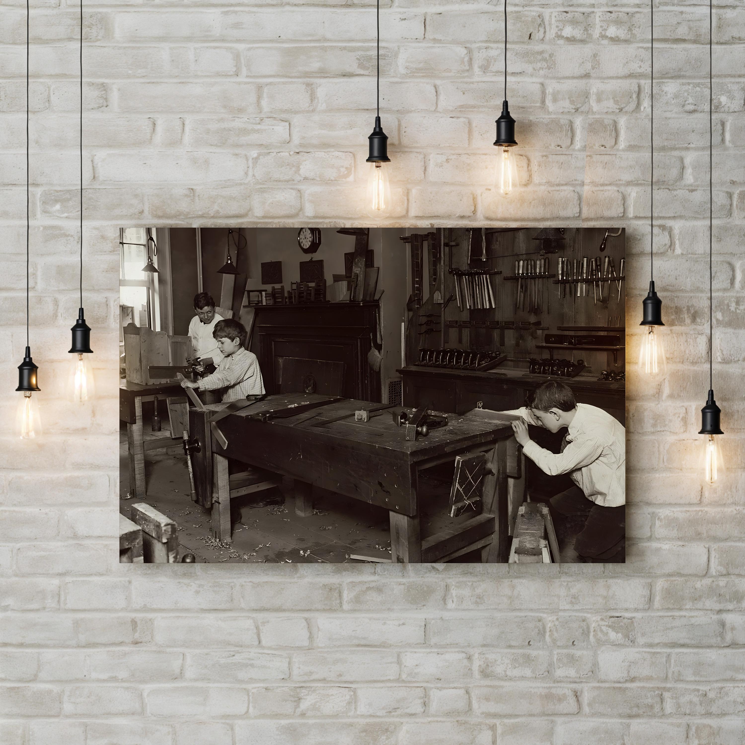 1910 Henry Street Settlement, New York Carpentry Class Photograph Print