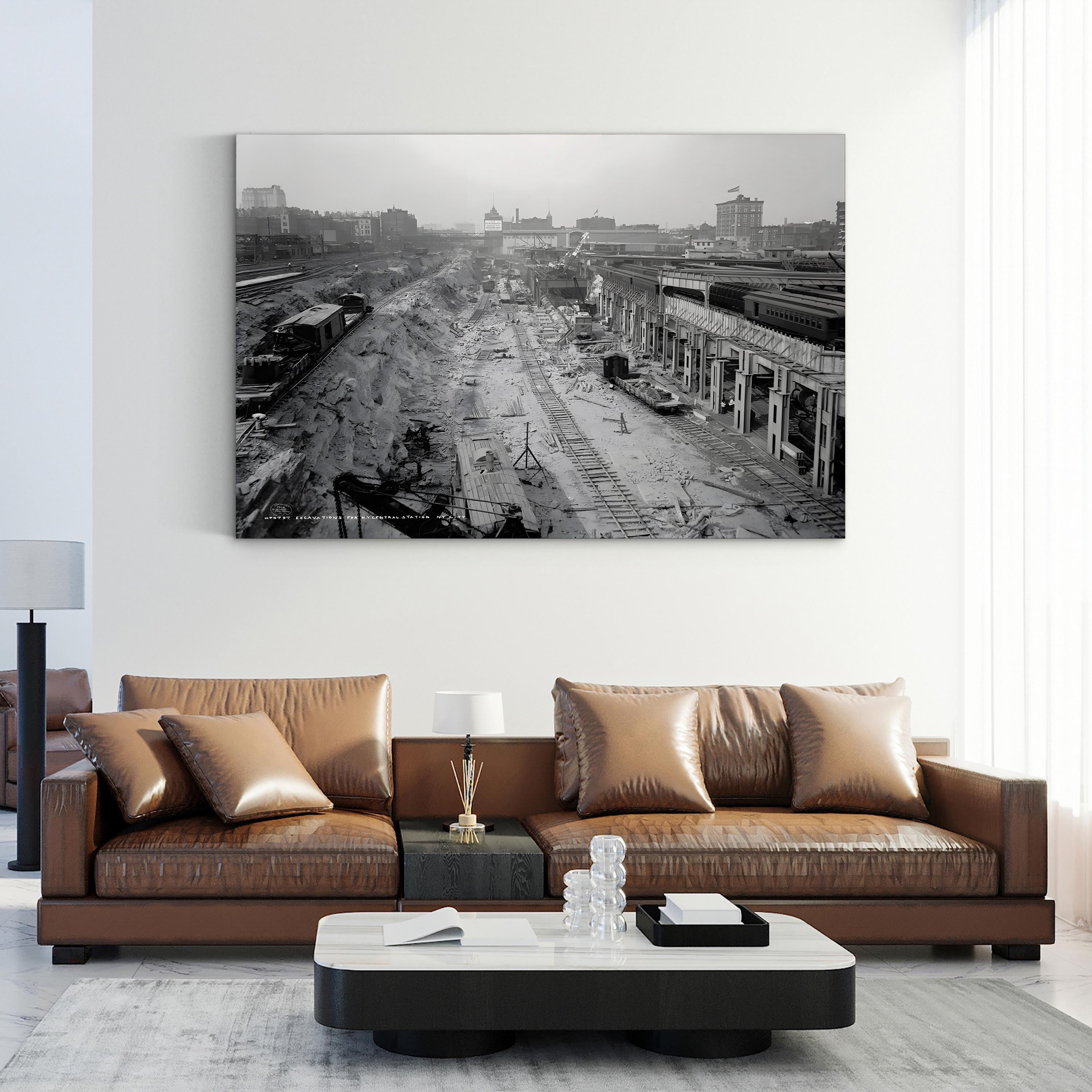 Grand Central Station Excavation, 1908 – Vintage Photography Wall Art | Black & White NYC Canvas Print