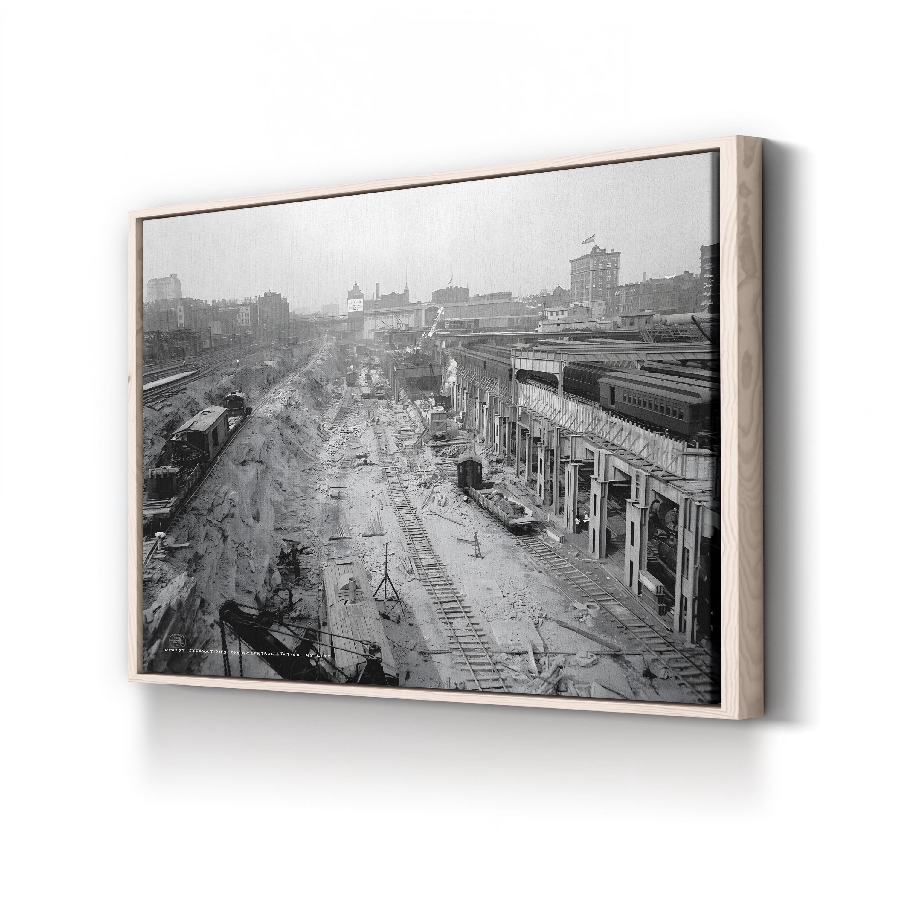 Grand Central Station Excavation, 1908 – Vintage Photography Wall Art | Black & White NYC Canvas Print