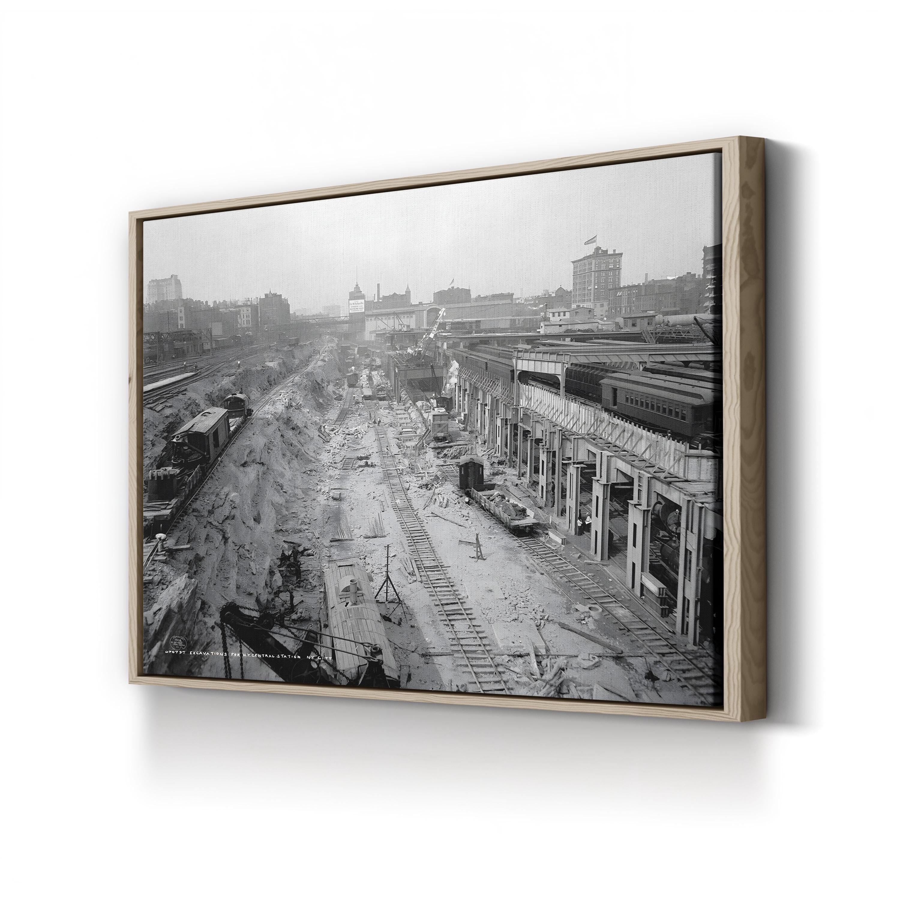 Grand Central Station Excavation, 1908 – Vintage Photography Wall Art | Black & White NYC Canvas Print