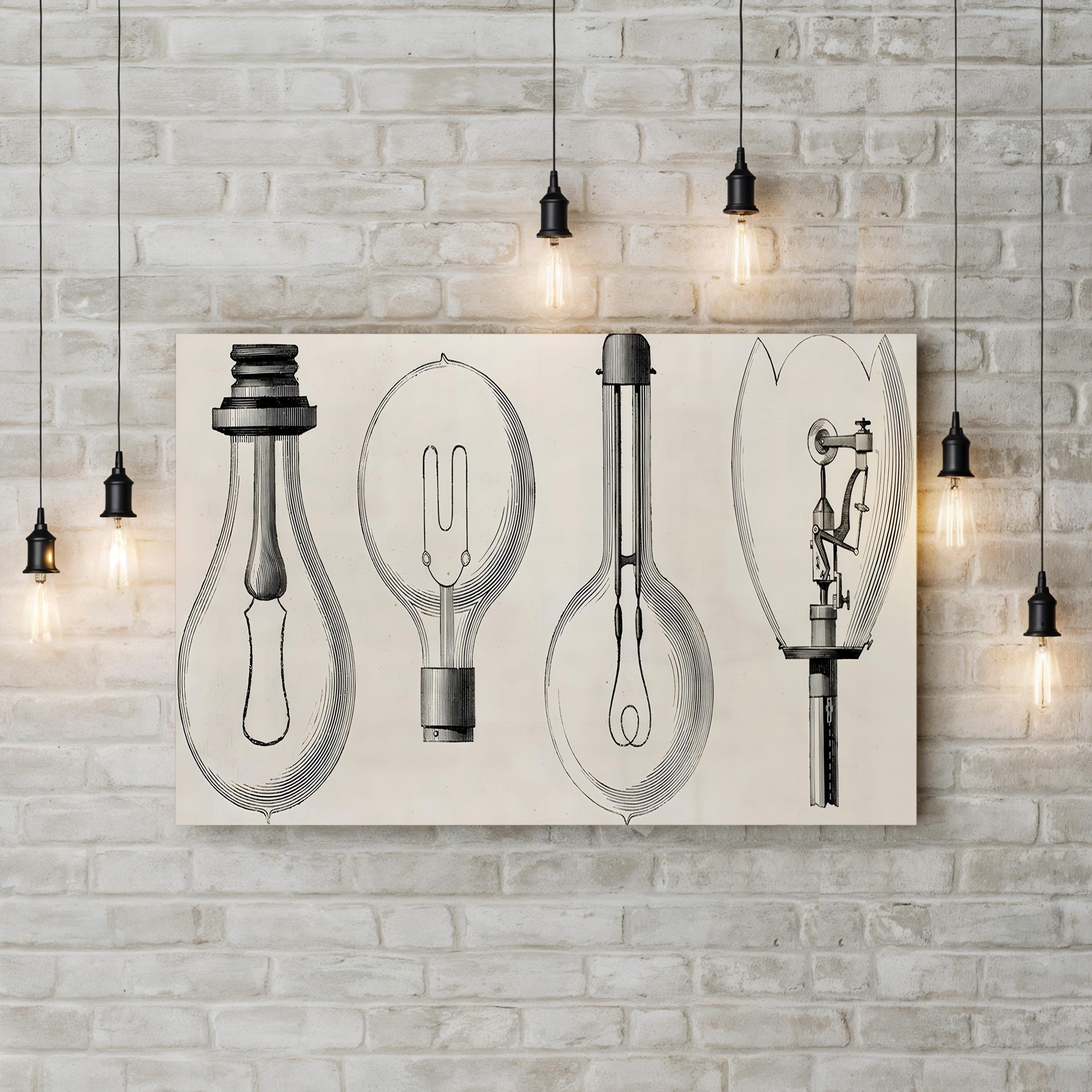 Four Electric Lamps Patent – Period Illustration Wall Art | Vintage Patent Canvas Print