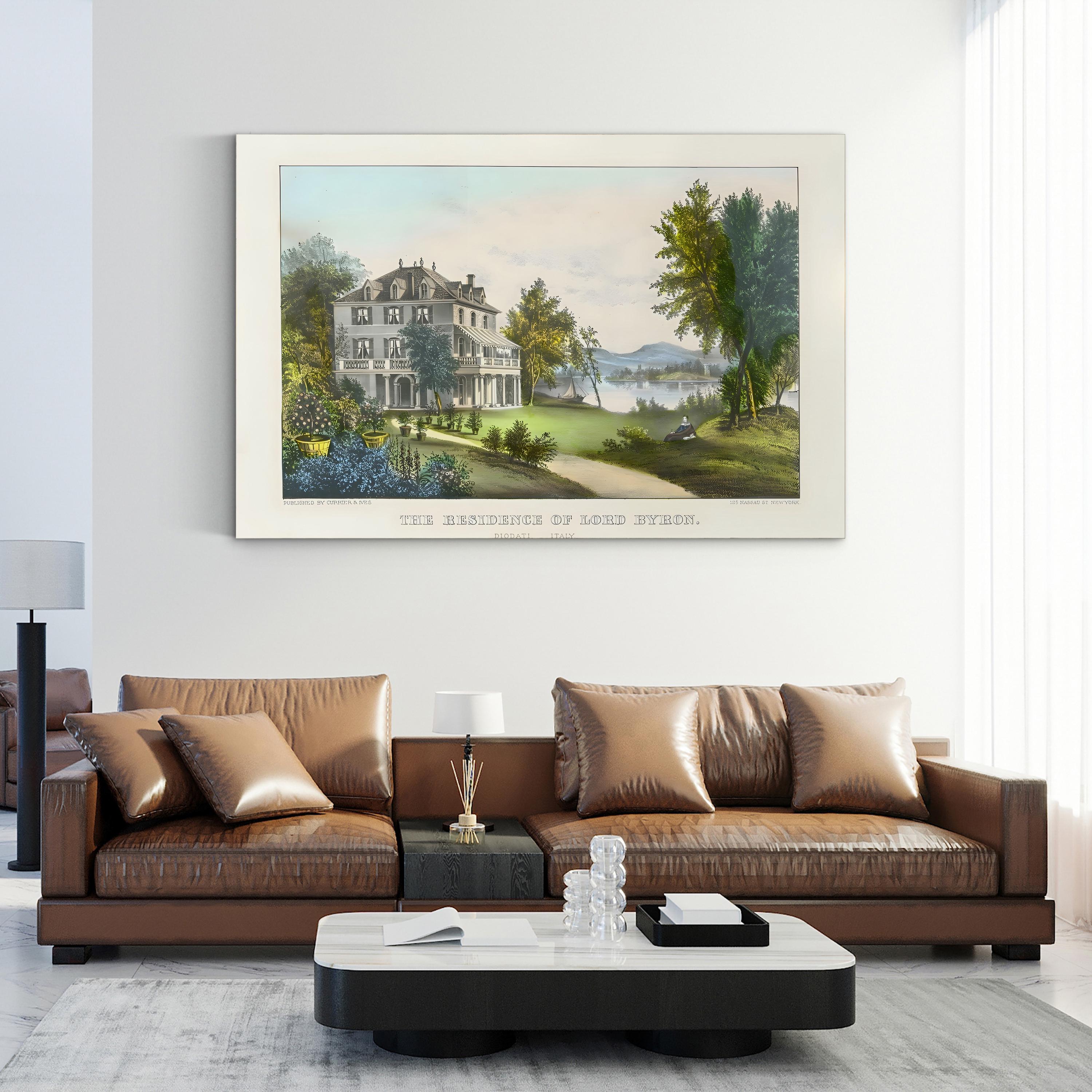 The Residence of Lord Byron Wall Art | Currier & Ives 19th-Century Hand-Colored Lithograph