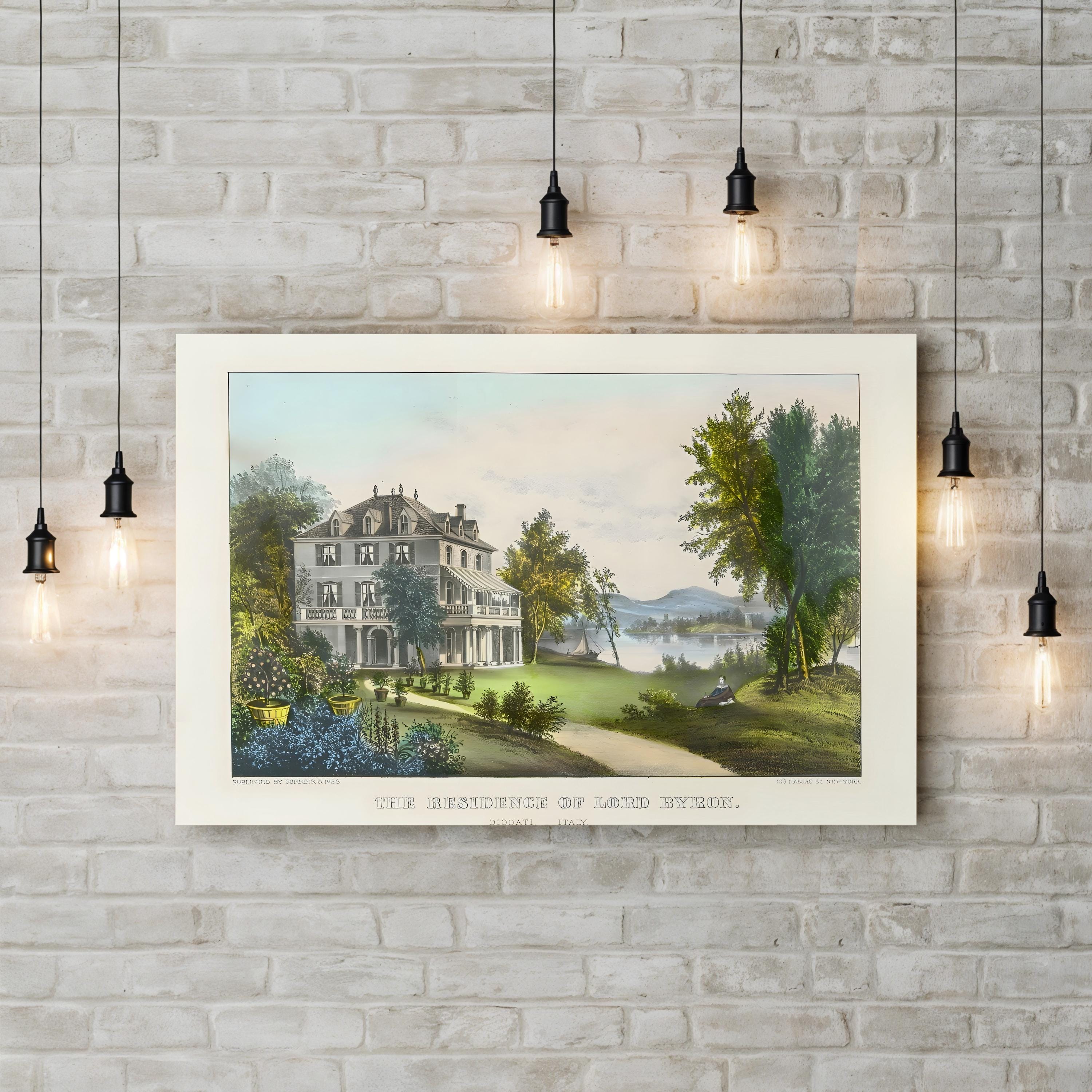The Residence of Lord Byron Wall Art | Currier & Ives 19th-Century Hand-Colored Lithograph
