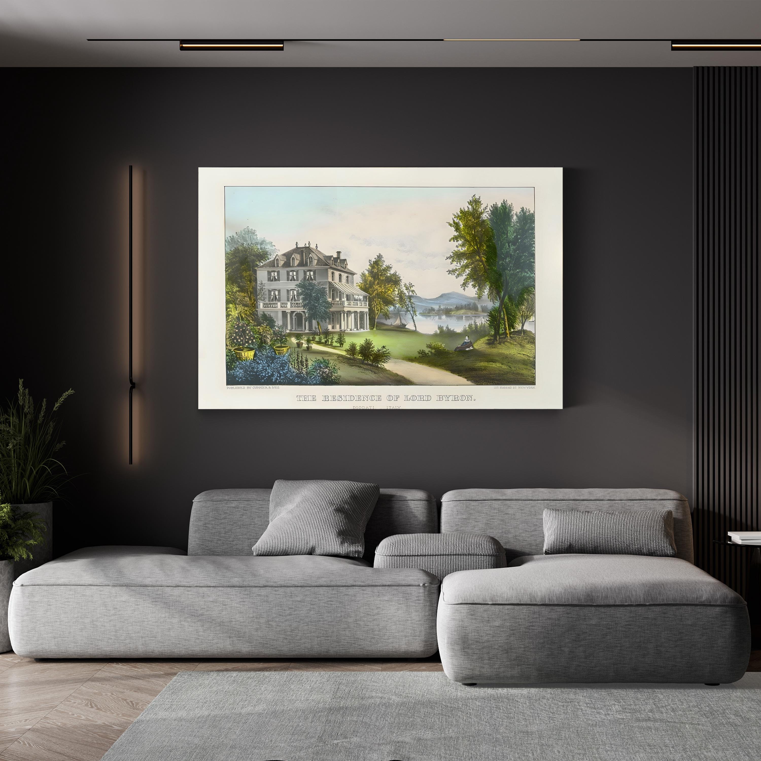 The Residence of Lord Byron Wall Art | Currier & Ives 19th-Century Hand-Colored Lithograph