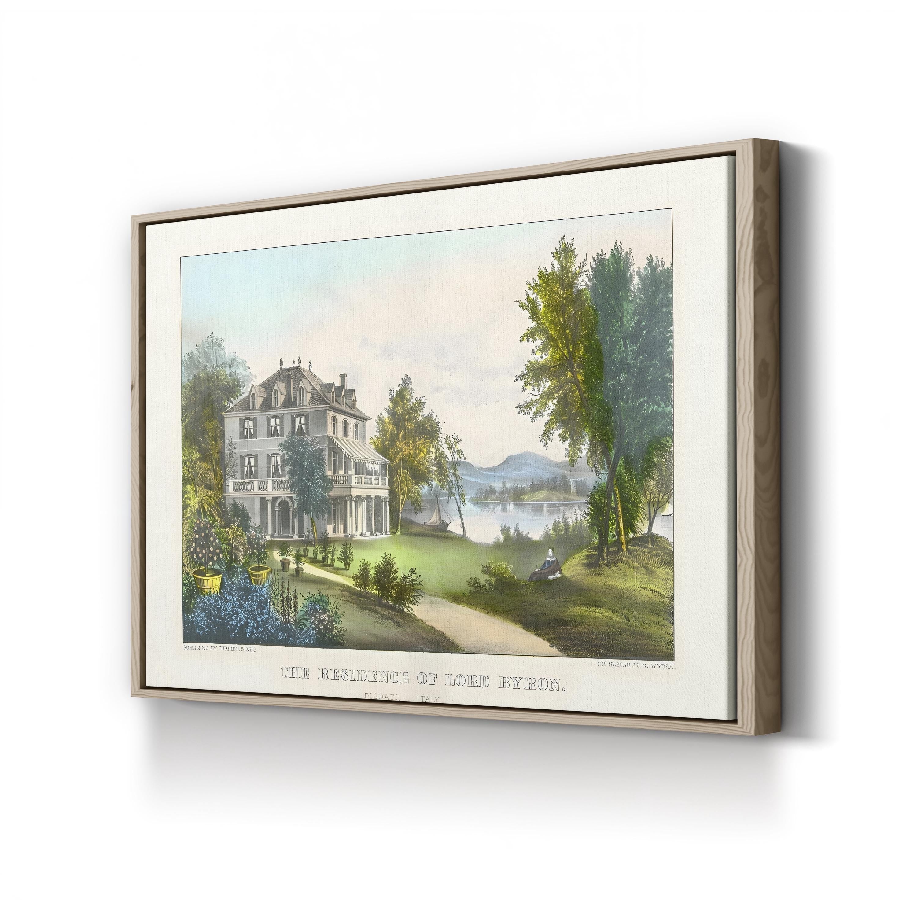 The Residence of Lord Byron Wall Art | Currier & Ives 19th-Century Hand-Colored Lithograph