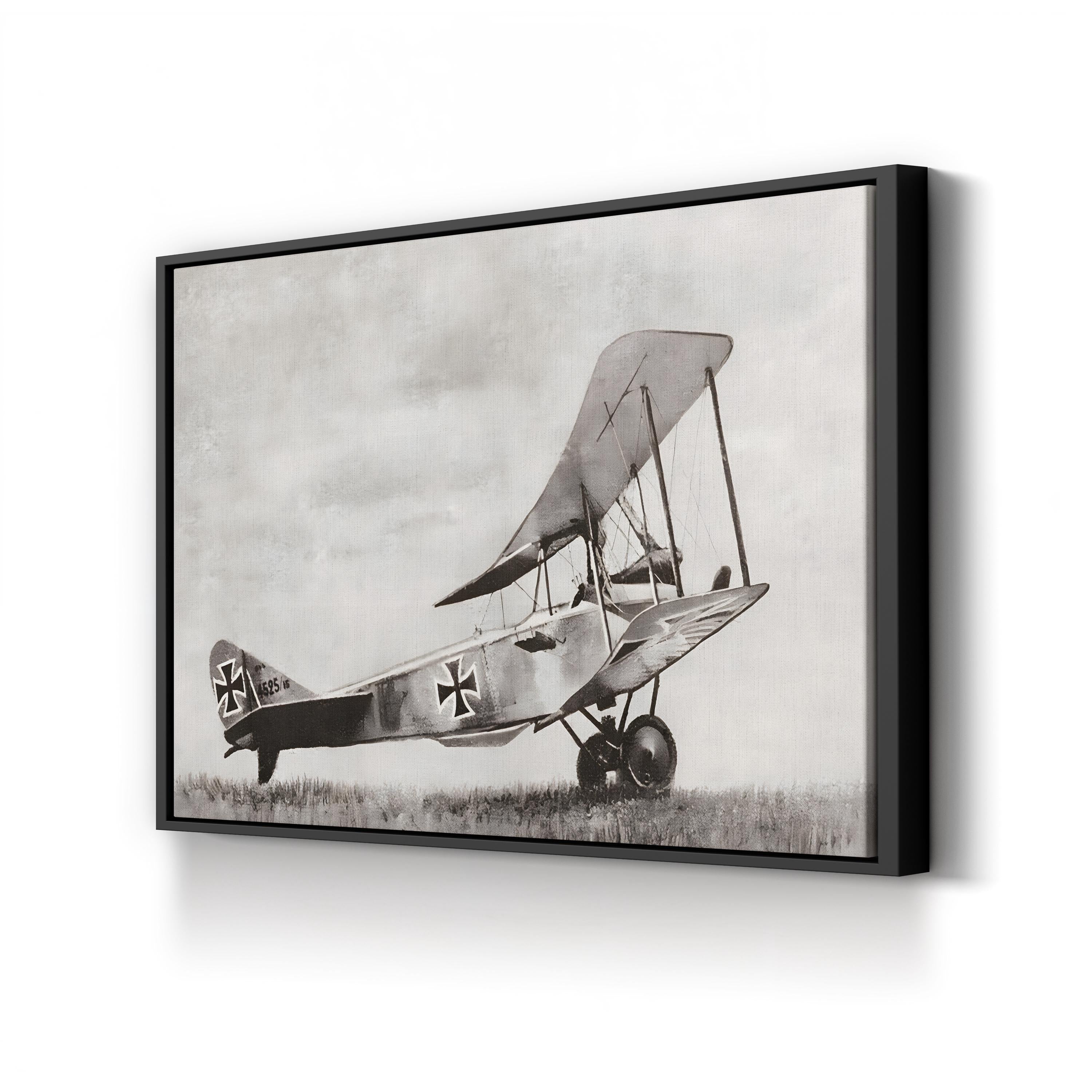 WWI German Biplane in Combat, 1916 – Vintage Photography Wall Art | Aerial Warfare Canvas Print