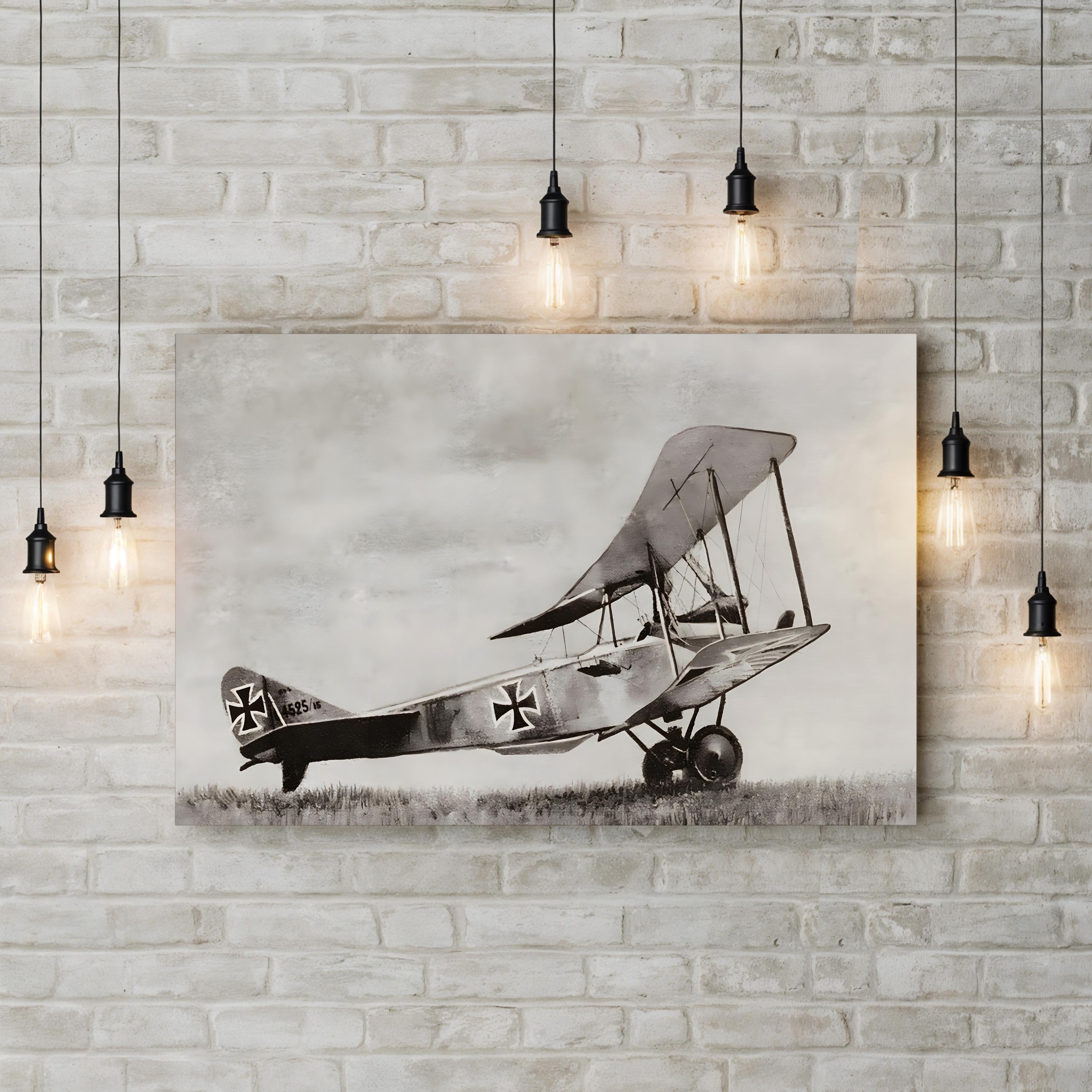 WWI German Biplane in Combat, 1916 – Vintage Photography Wall Art | Aerial Warfare Canvas Print