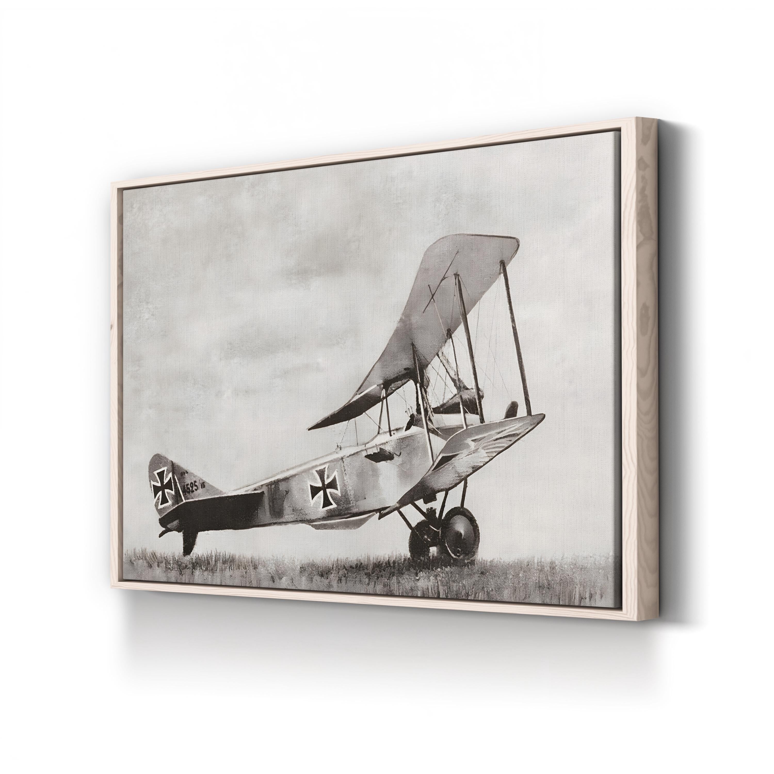 WWI German Biplane in Combat, 1916 – Vintage Photography Wall Art | Aerial Warfare Canvas Print
