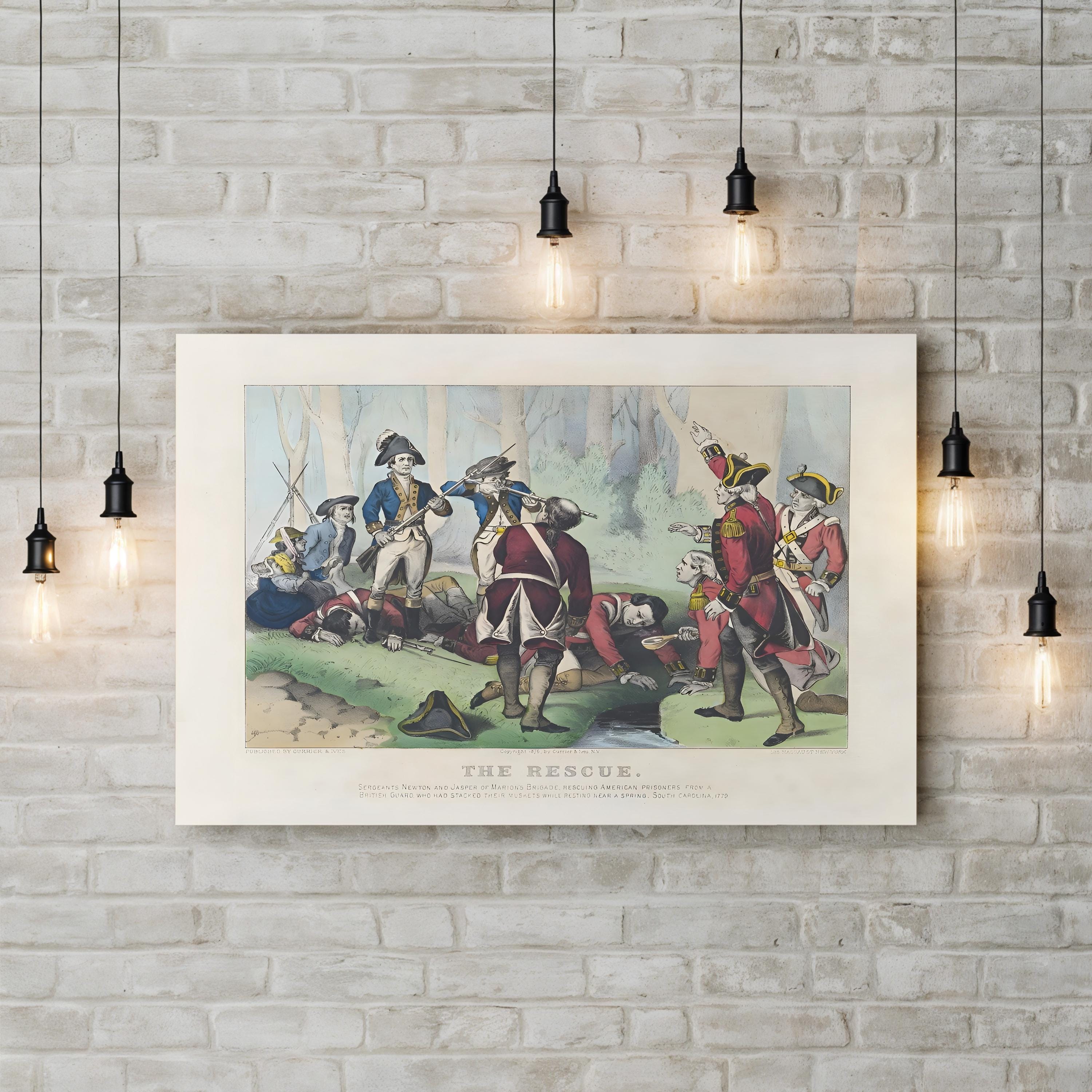 The Rescue Wall Art by Currier and Ives – American Revolutionary Battle Lithograph (1876)