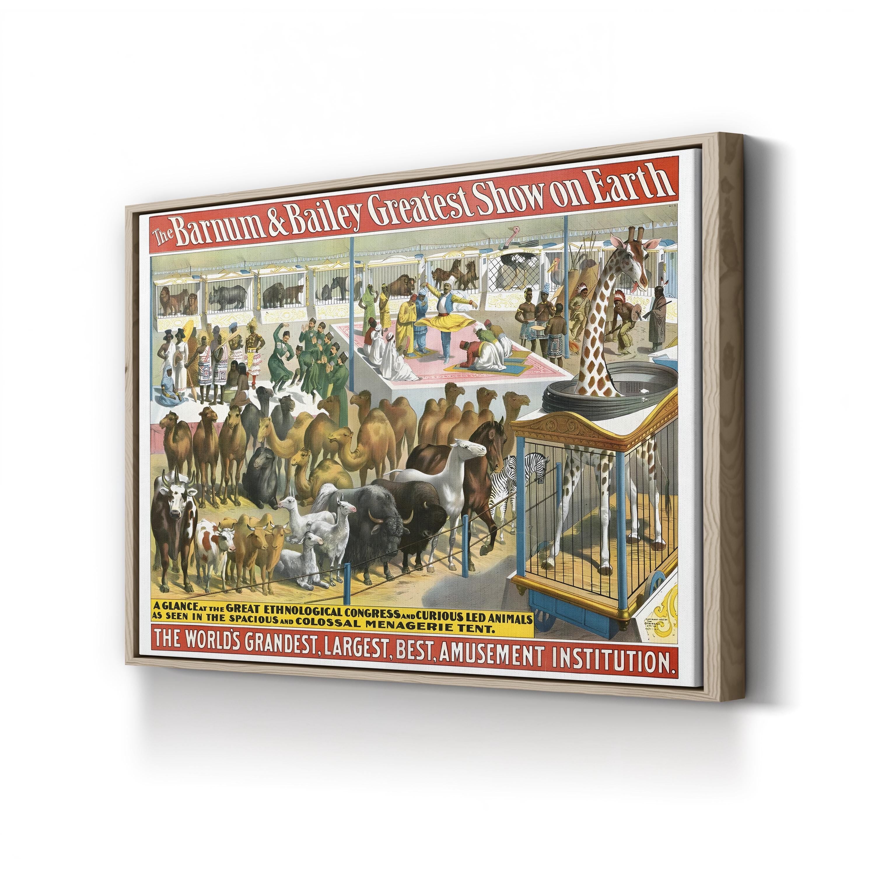 Vintage Barnum & Bailey Circus Poster of People and Animals, 1895 Wall Art