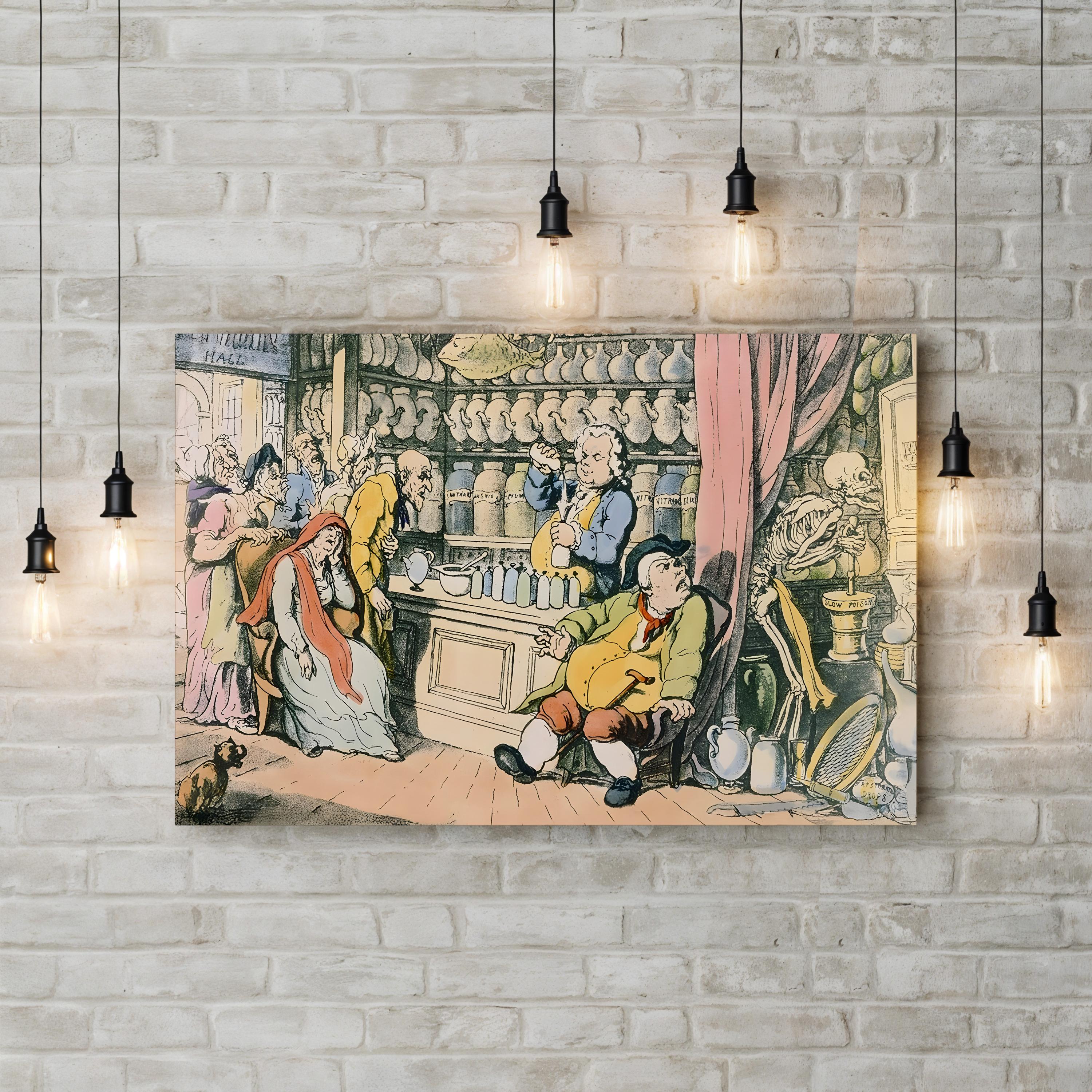 Antique Pub Scene Canvas Art Print: 18th Century Tavern Illustration