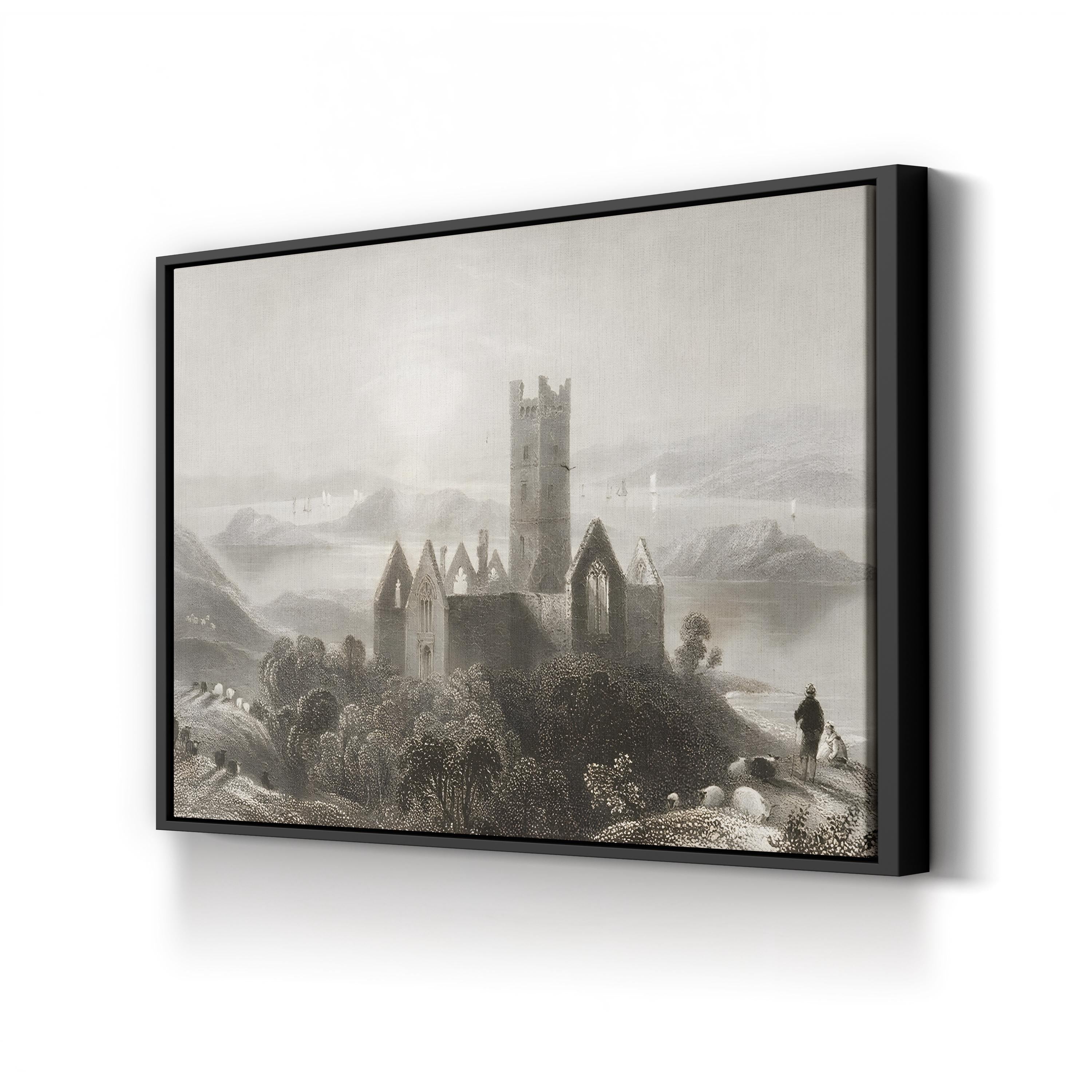 Rosserk Abbey, County Mayo, Ireland Wall Art by William Henry Bartlett – Vintage Irish Landscape Canvas