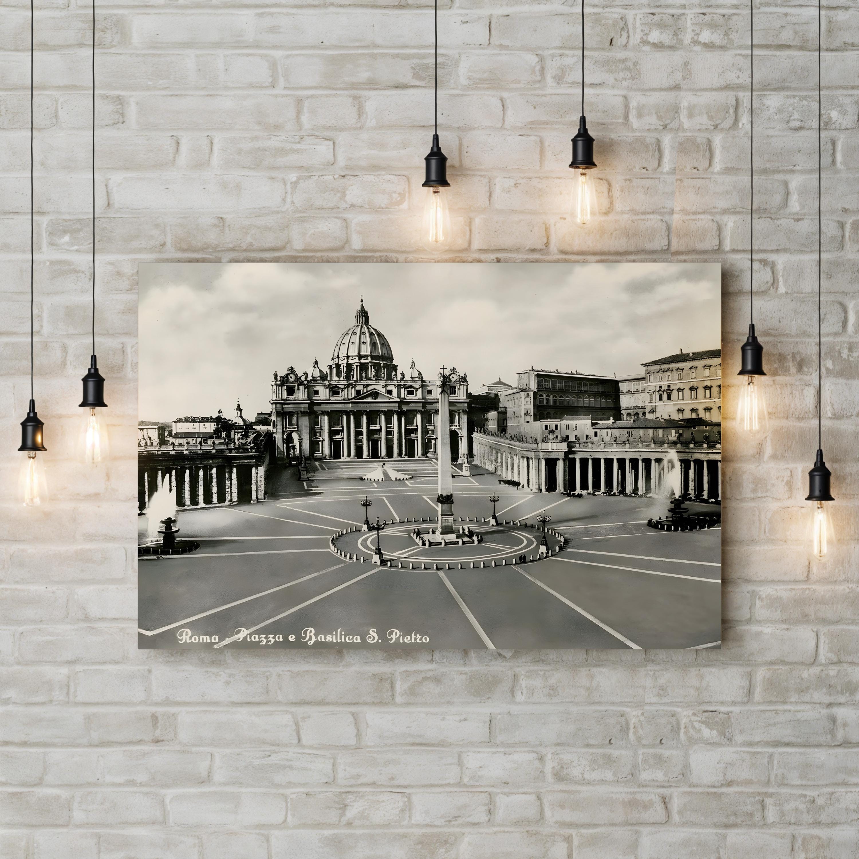 St. Peter’s Basilica, Vatican – Vintage Photography Wall Art | Black & White Canvas Print