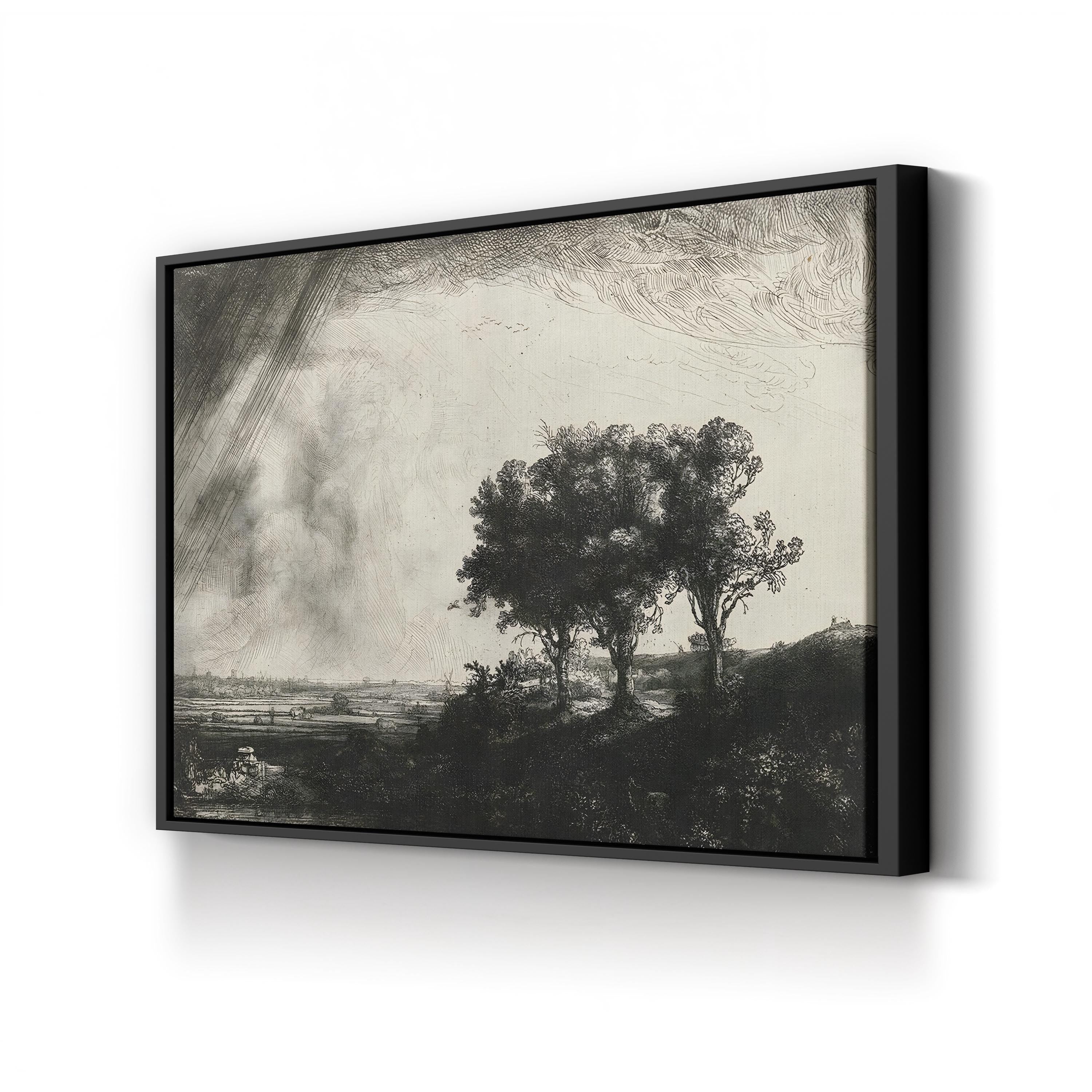 The Three Trees Wall Art – Rembrandt 1643 Black and White Landscape Print