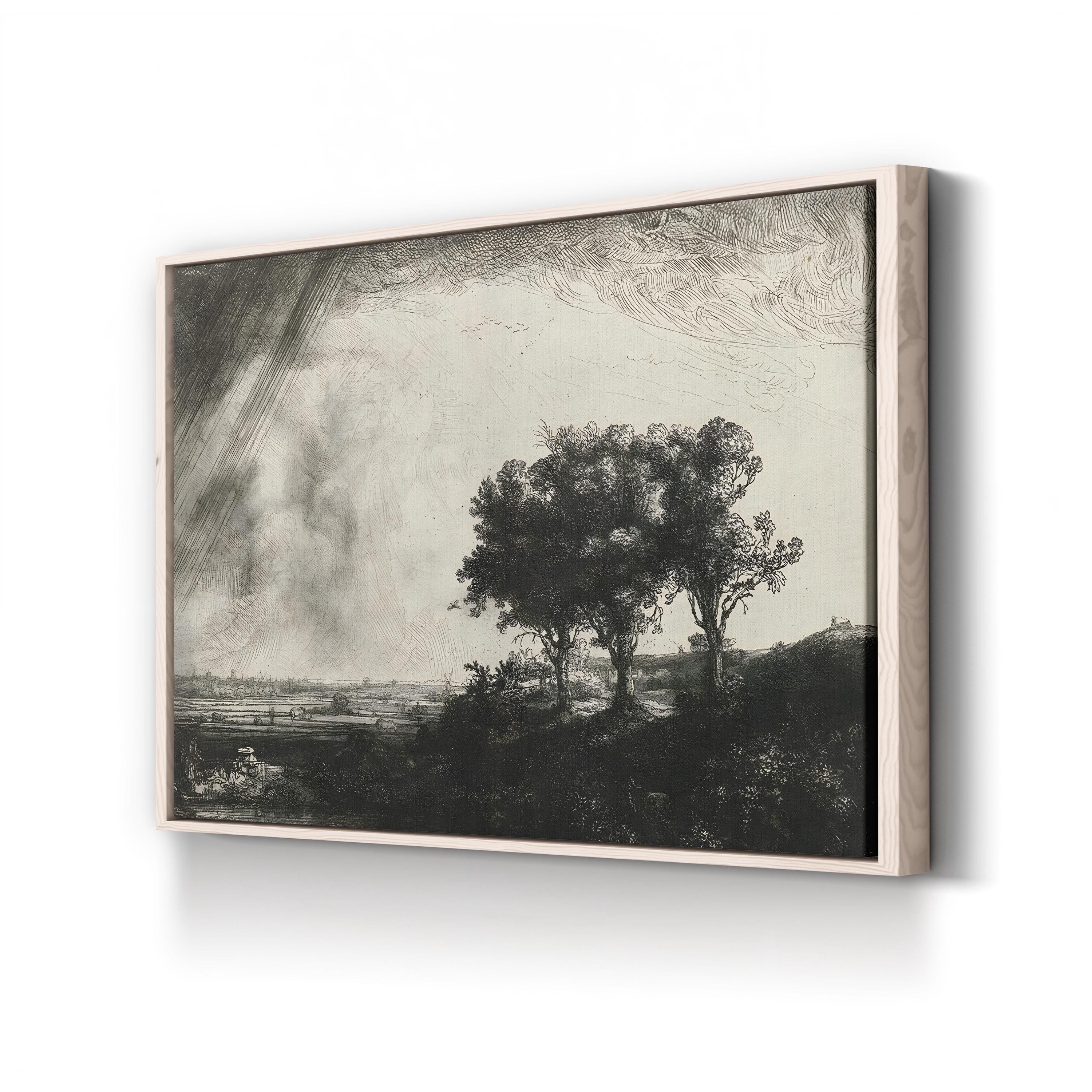The Three Trees Wall Art – Rembrandt 1643 Black and White Landscape Print
