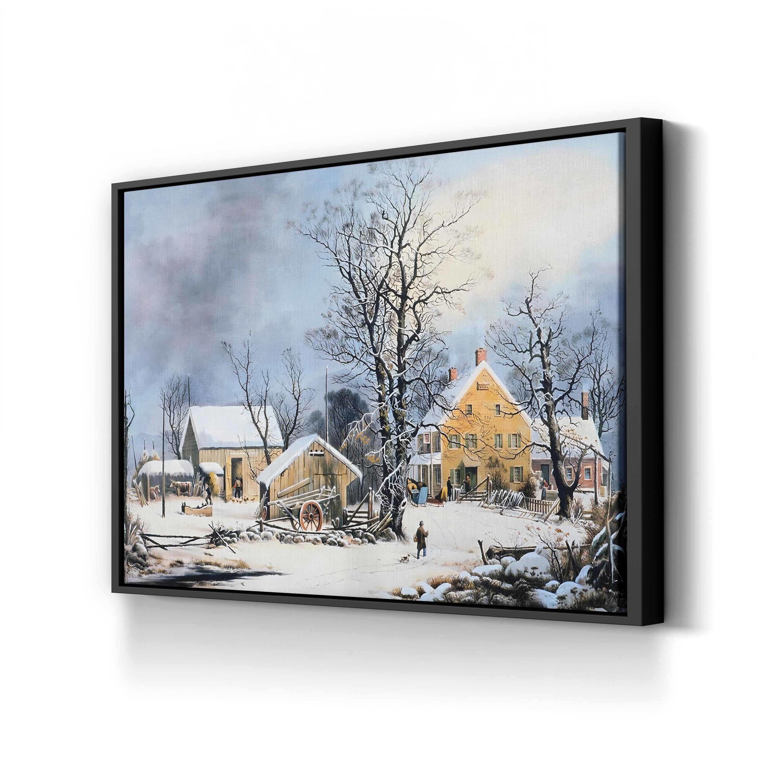 Winter Village Scene, 1864 – Currier & Ives Wall Art | Snowy Landscape Canvas Print