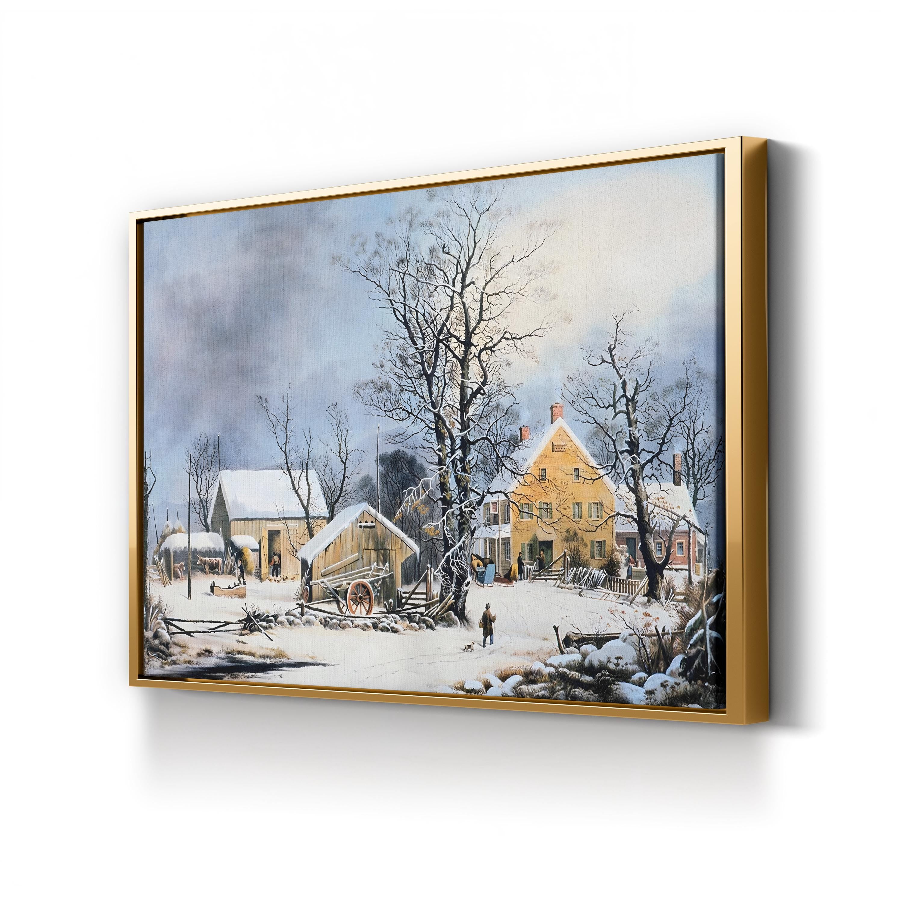 Winter Village Scene, 1864 – Currier & Ives Wall Art | Snowy Landscape Canvas Print